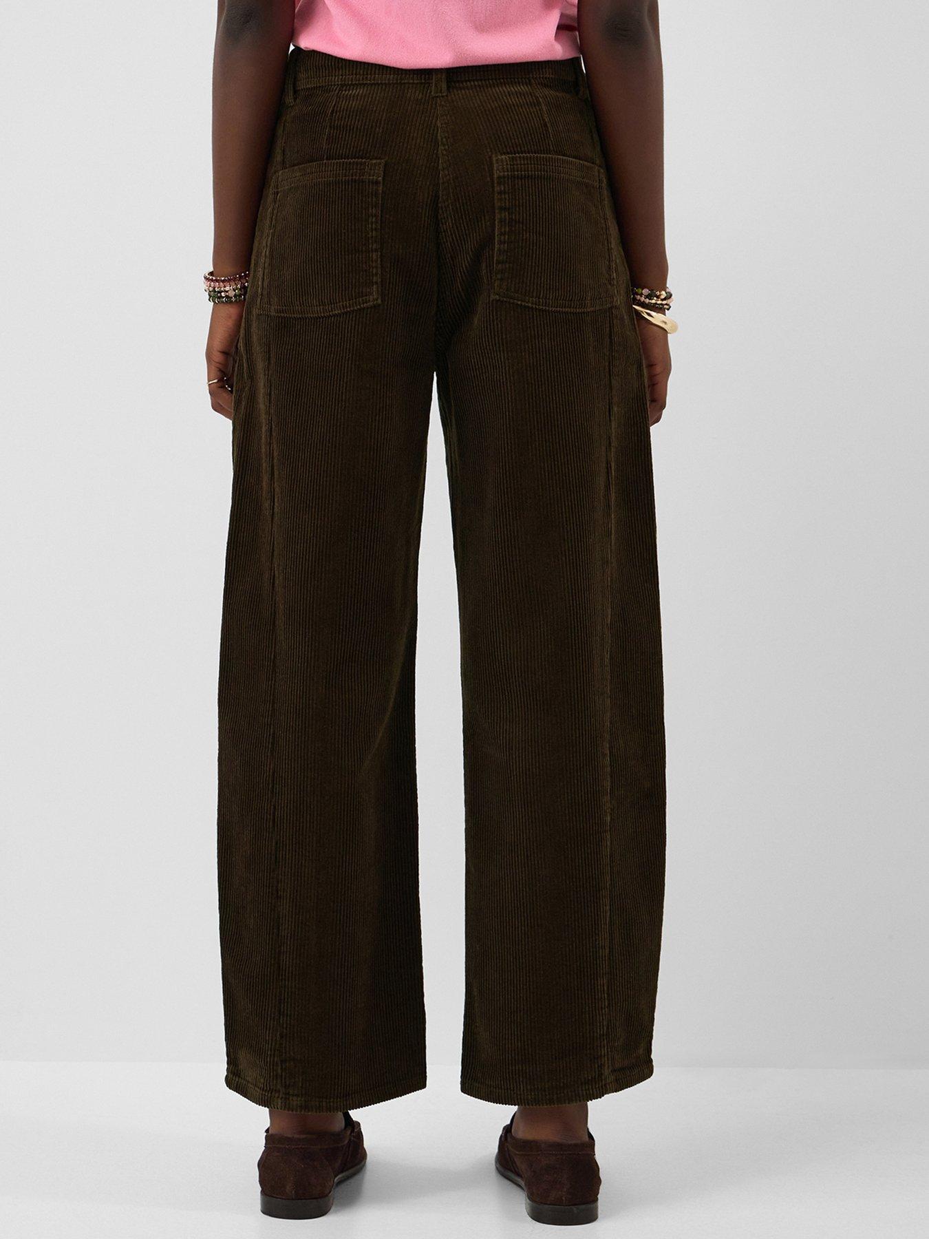 Image 1 of 4 of Accessorize Womens High Rise Barrel Leg Cord Trousers - Brown