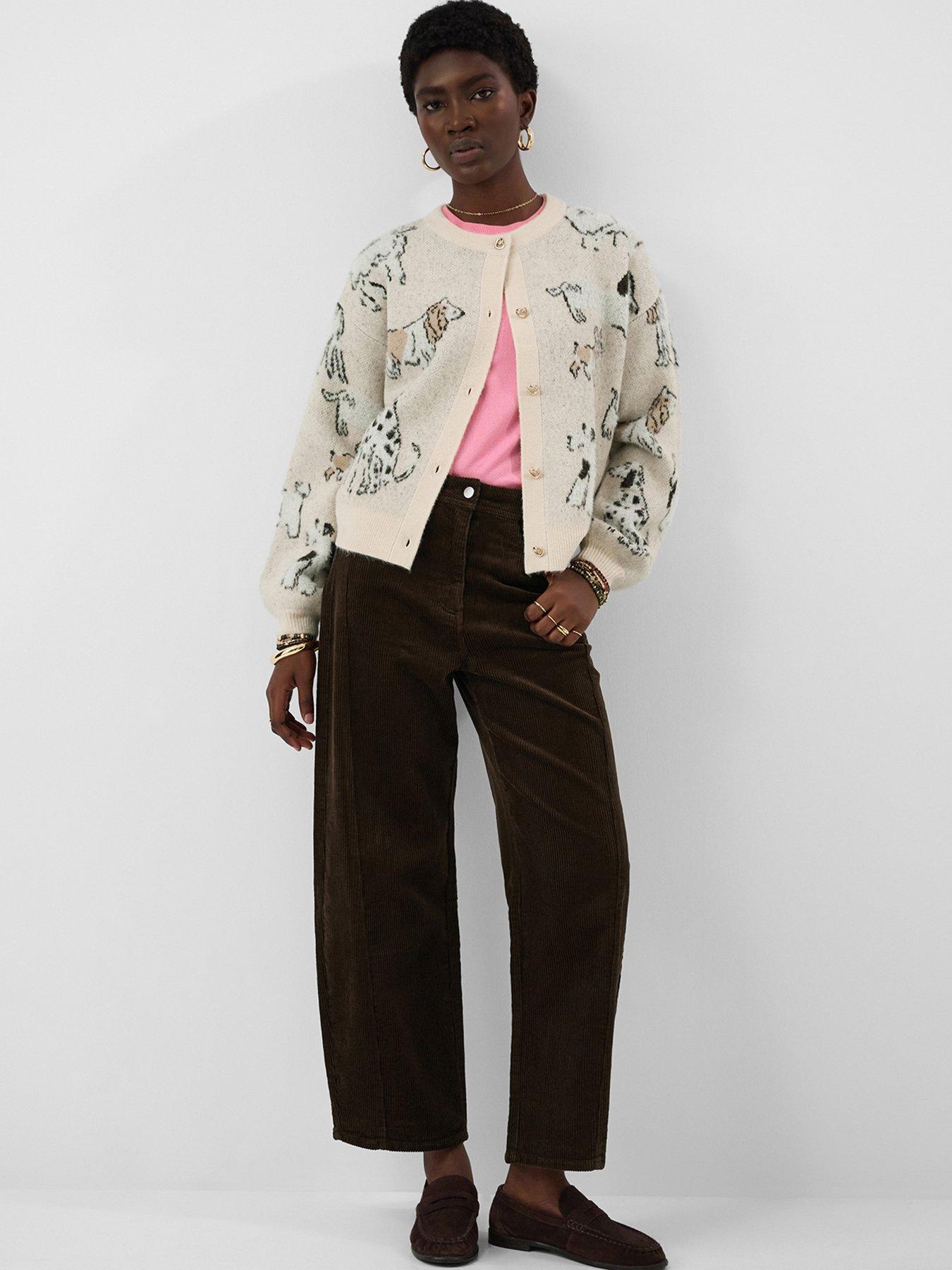 Image 3 of 4 of Accessorize Womens High Rise Barrel Leg Cord Trousers - Brown