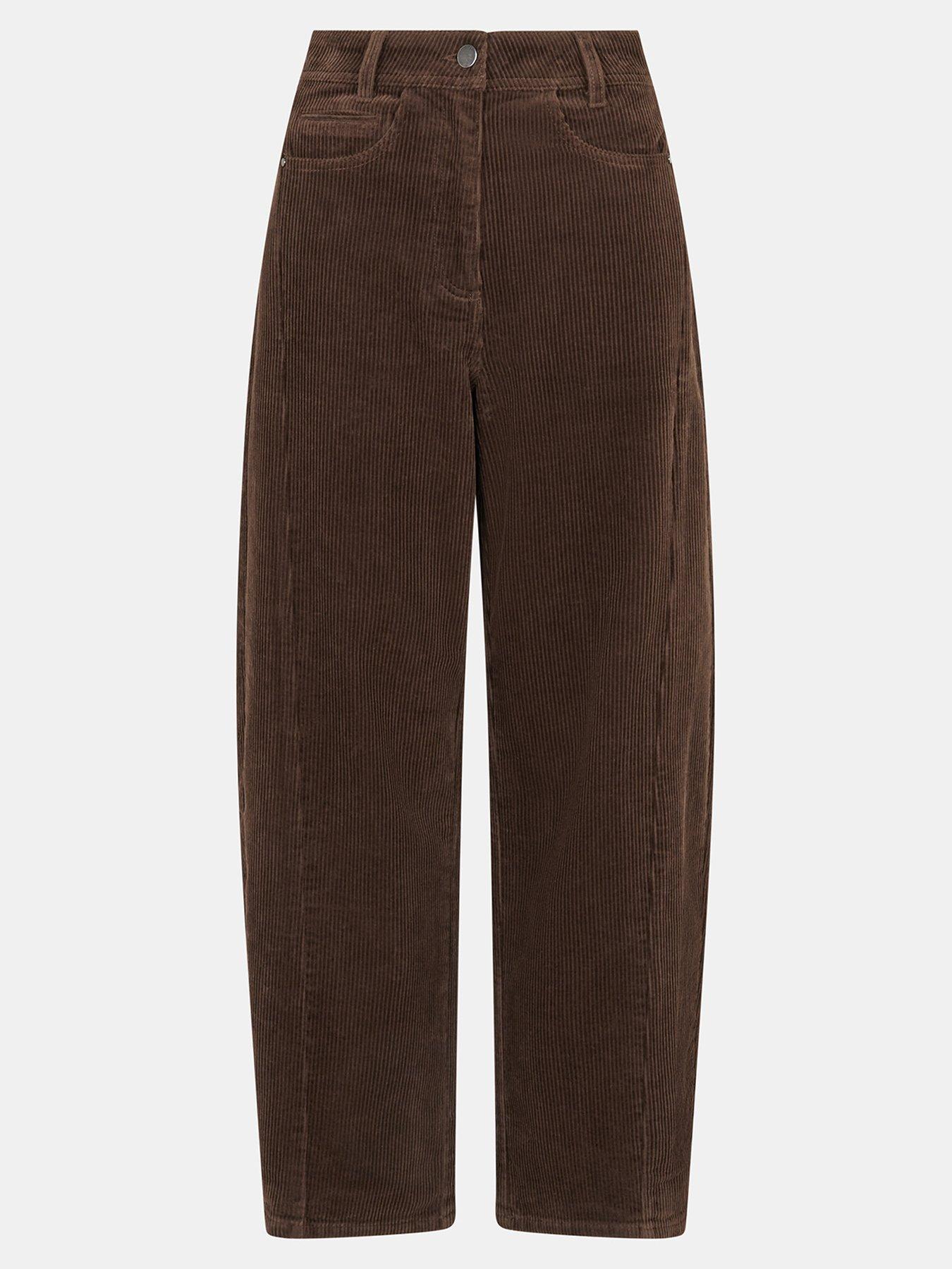 Image 4 of 4 of Accessorize Womens High Rise Barrel Leg Cord Trousers - Brown