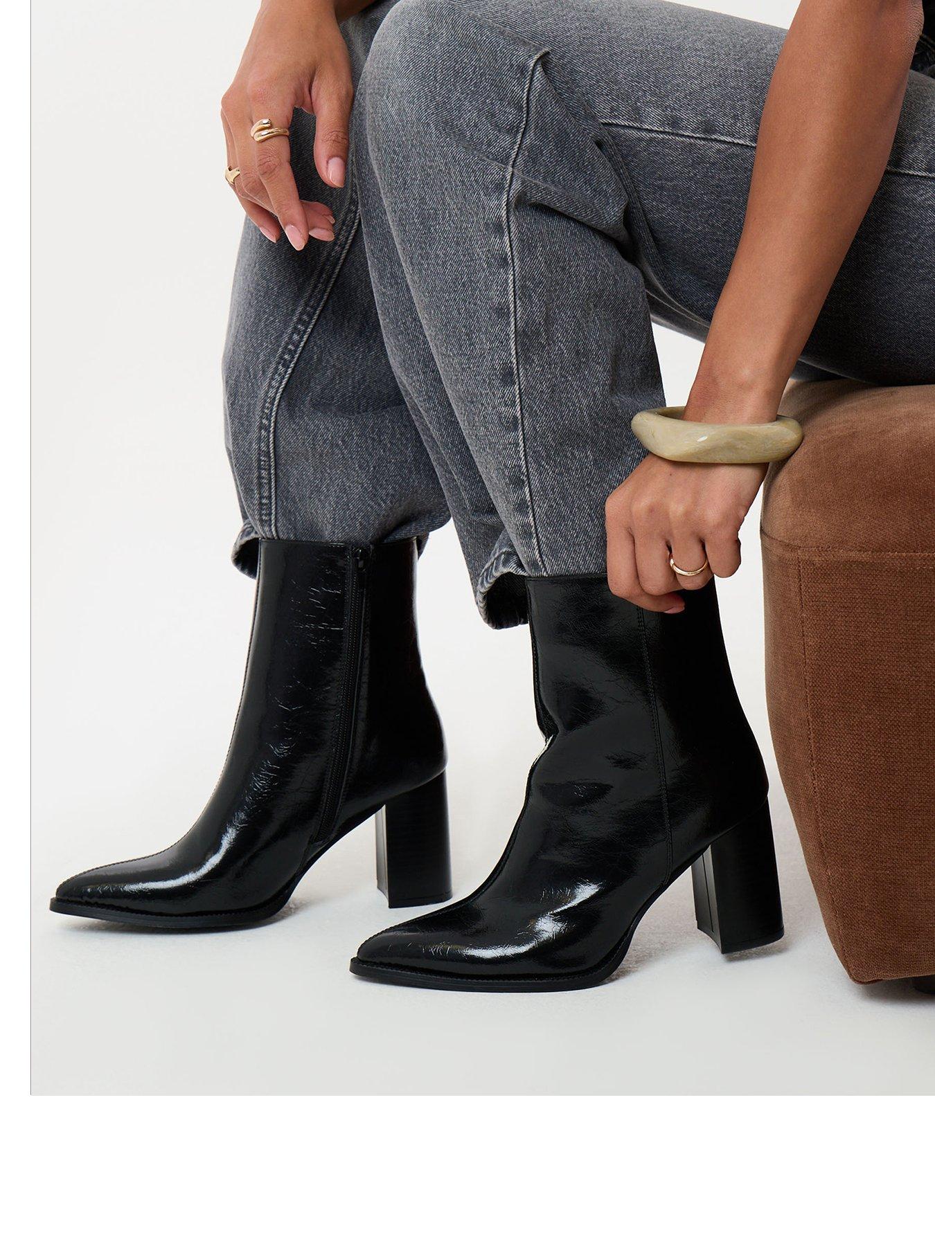 Image 1 of 4 of Threadbare Block Heel Pointed Ankle Boots In Black