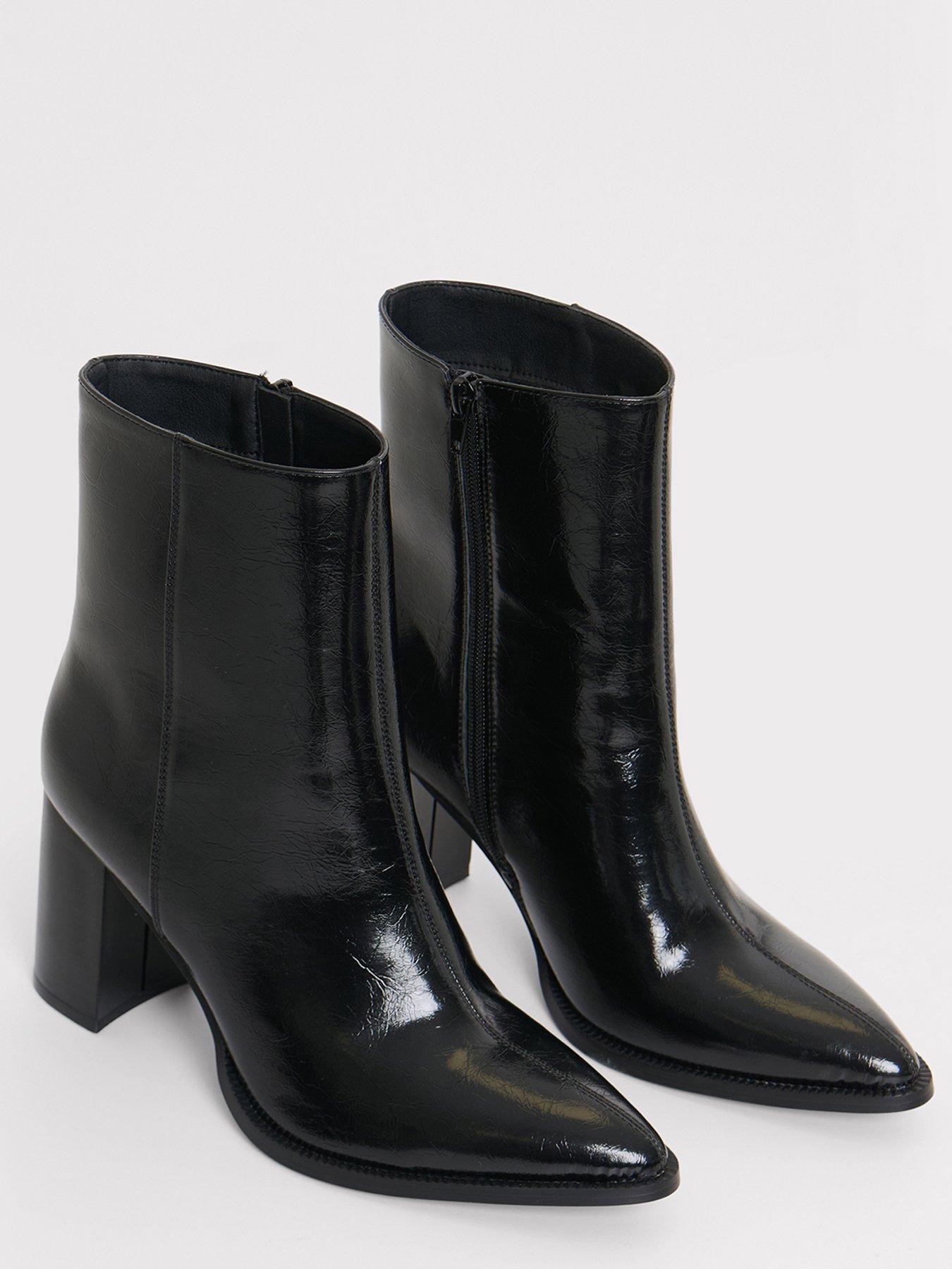 Image 4 of 4 of Threadbare Block Heel Pointed Ankle Boots In Black