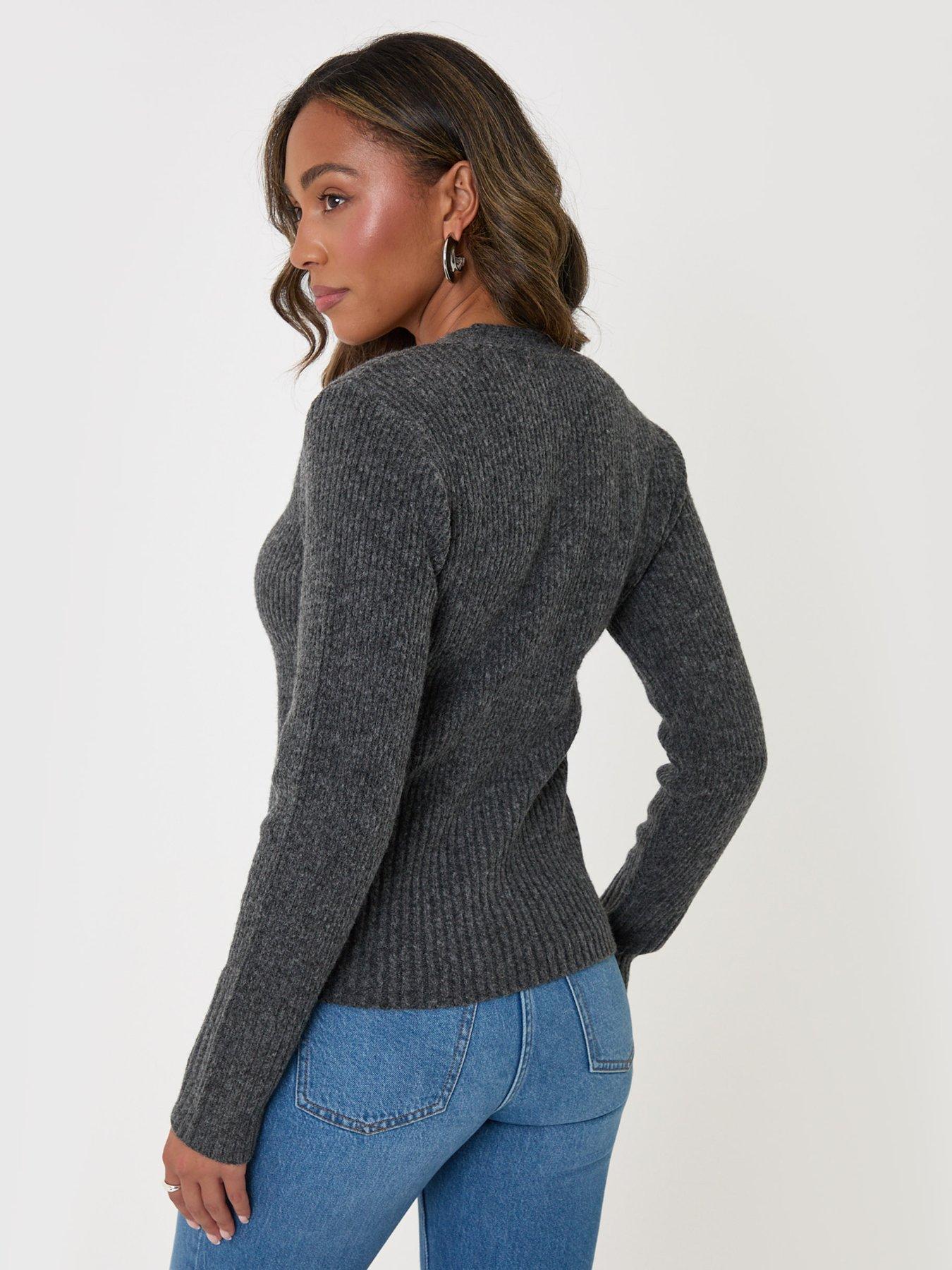 Image 2 of 4 of Threadbare Womens V Neck Ribbed Knit Cardigan - Grey