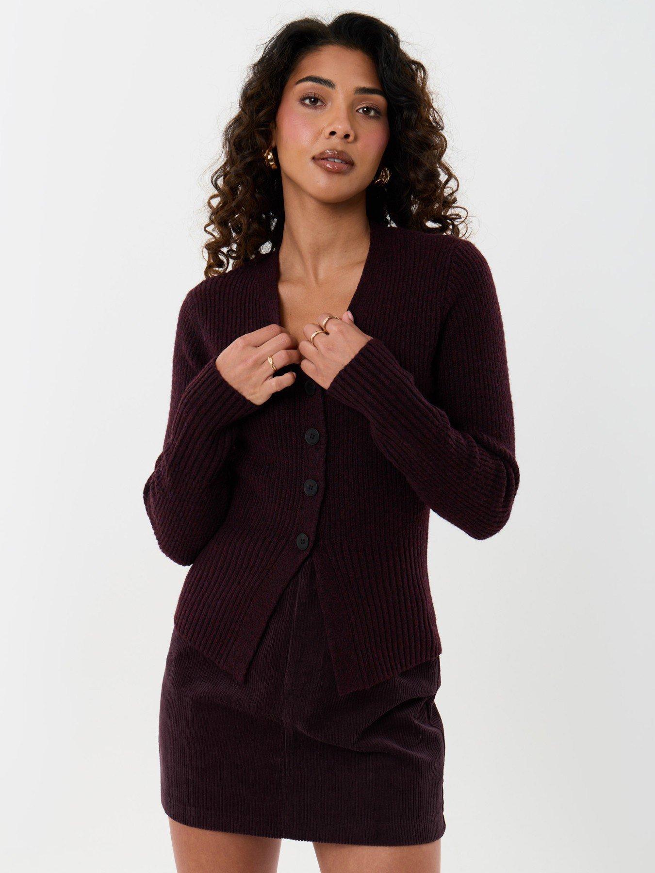 Image 1 of 4 of Threadbare Womens Wool Blend V Neck Cardigan - Purple