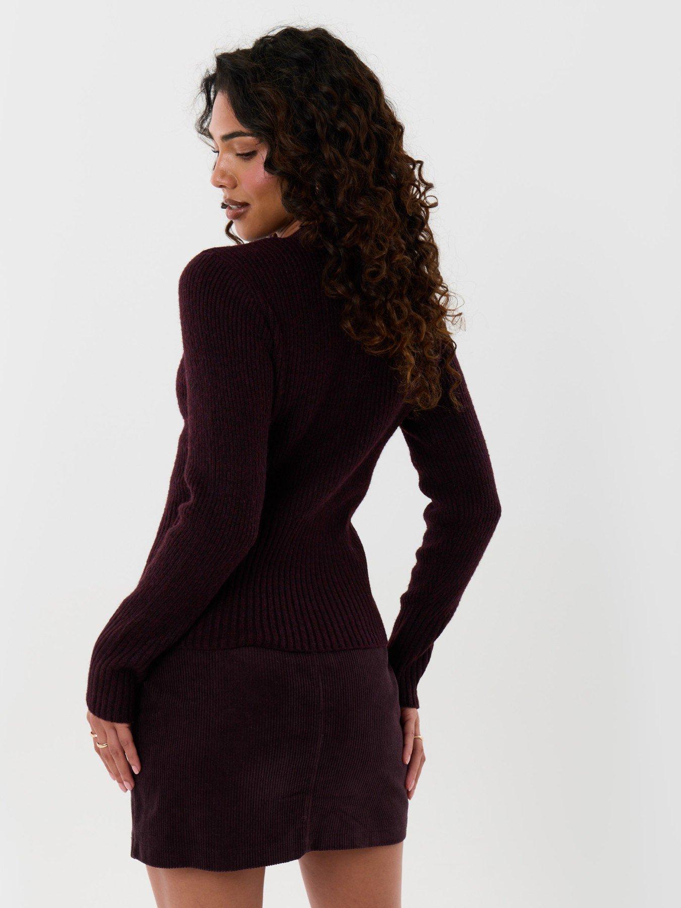 Image 2 of 4 of Threadbare Womens Wool Blend V Neck Cardigan - Purple