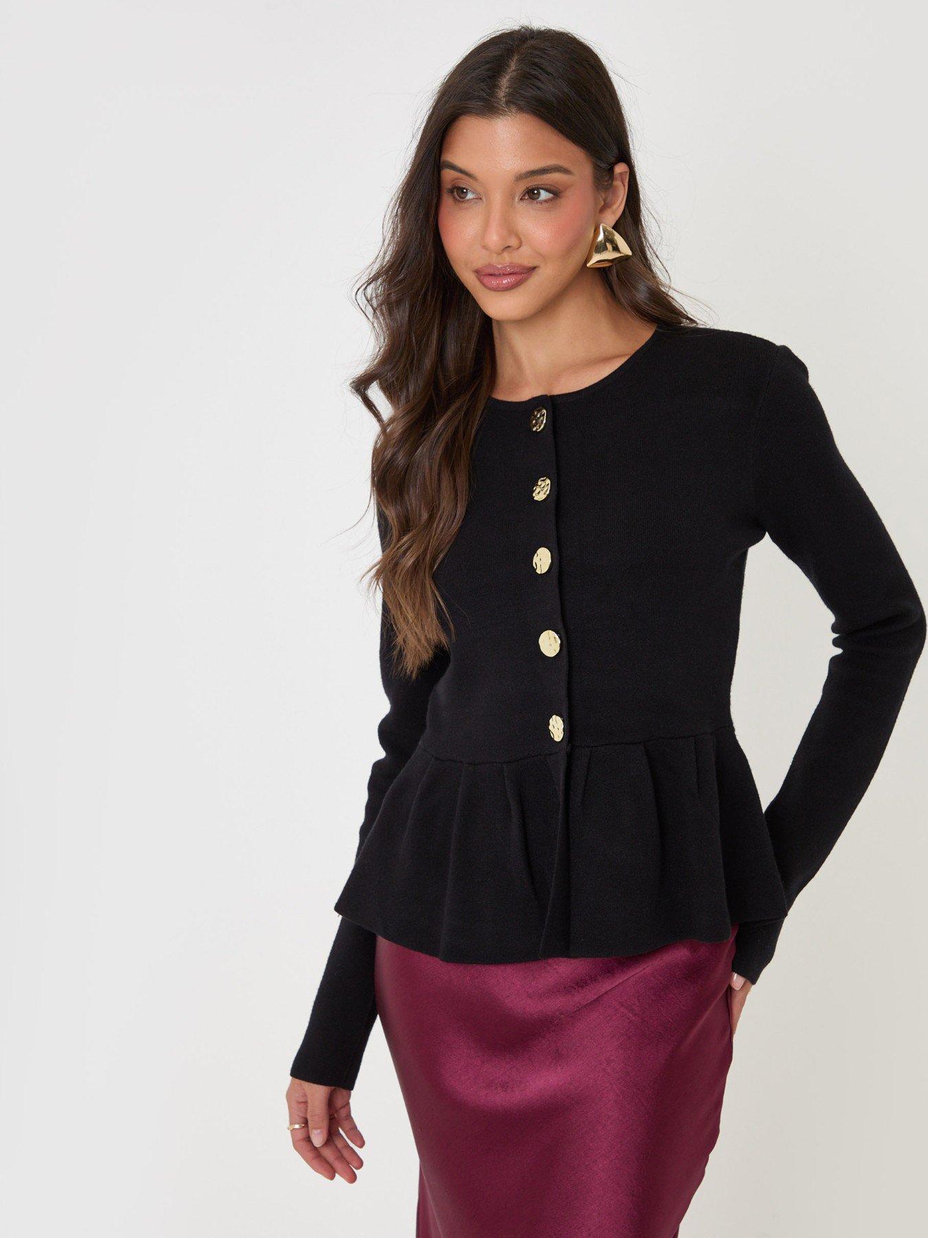 Image 1 of 4 of Threadbare Womens Peplum Button Front Cardigan - Black