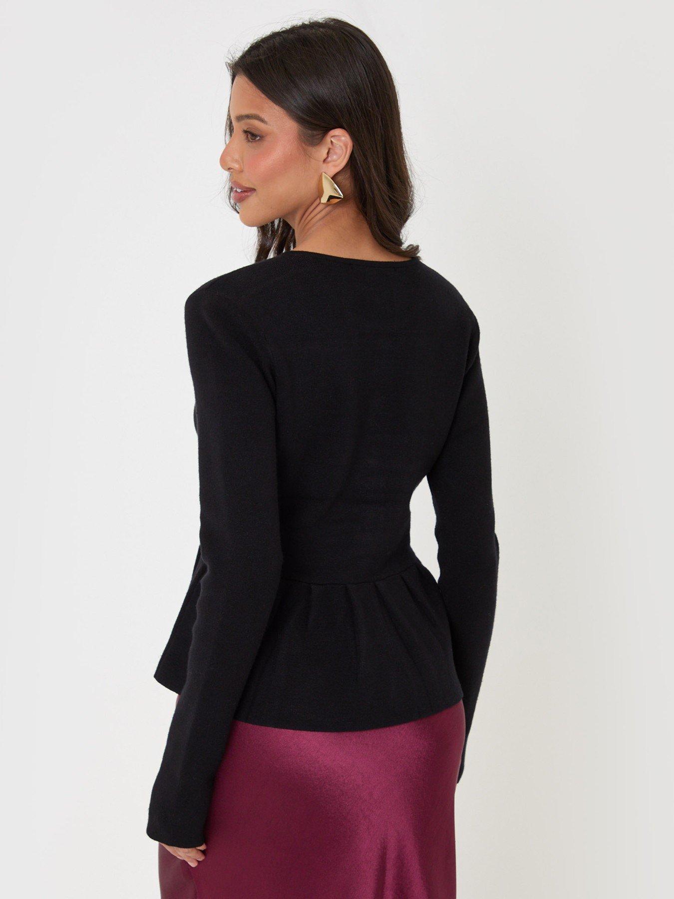 Image 2 of 4 of Threadbare Womens Peplum Button Front Cardigan - Black