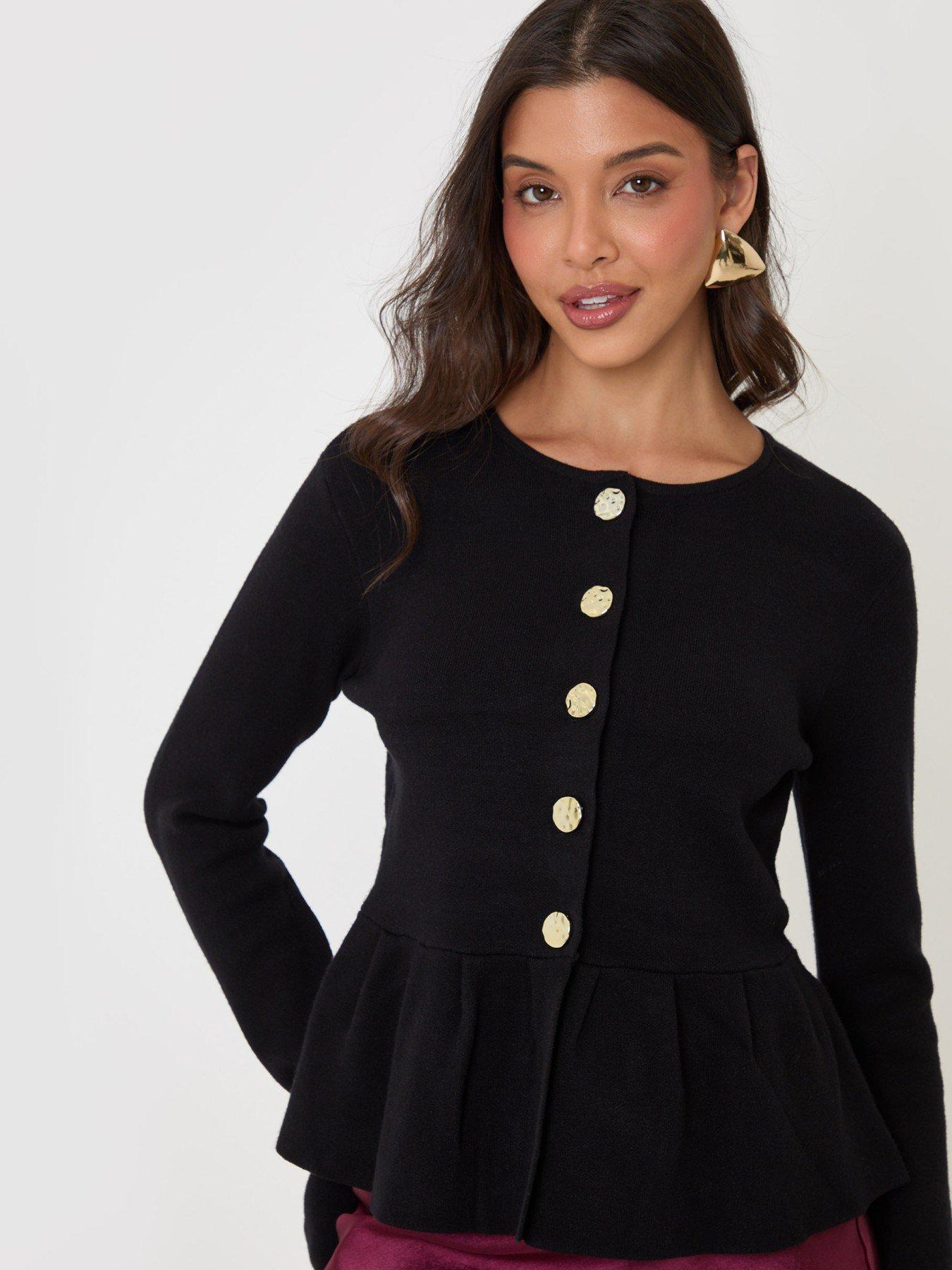Image 4 of 4 of Threadbare Womens Peplum Button Front Cardigan - Black