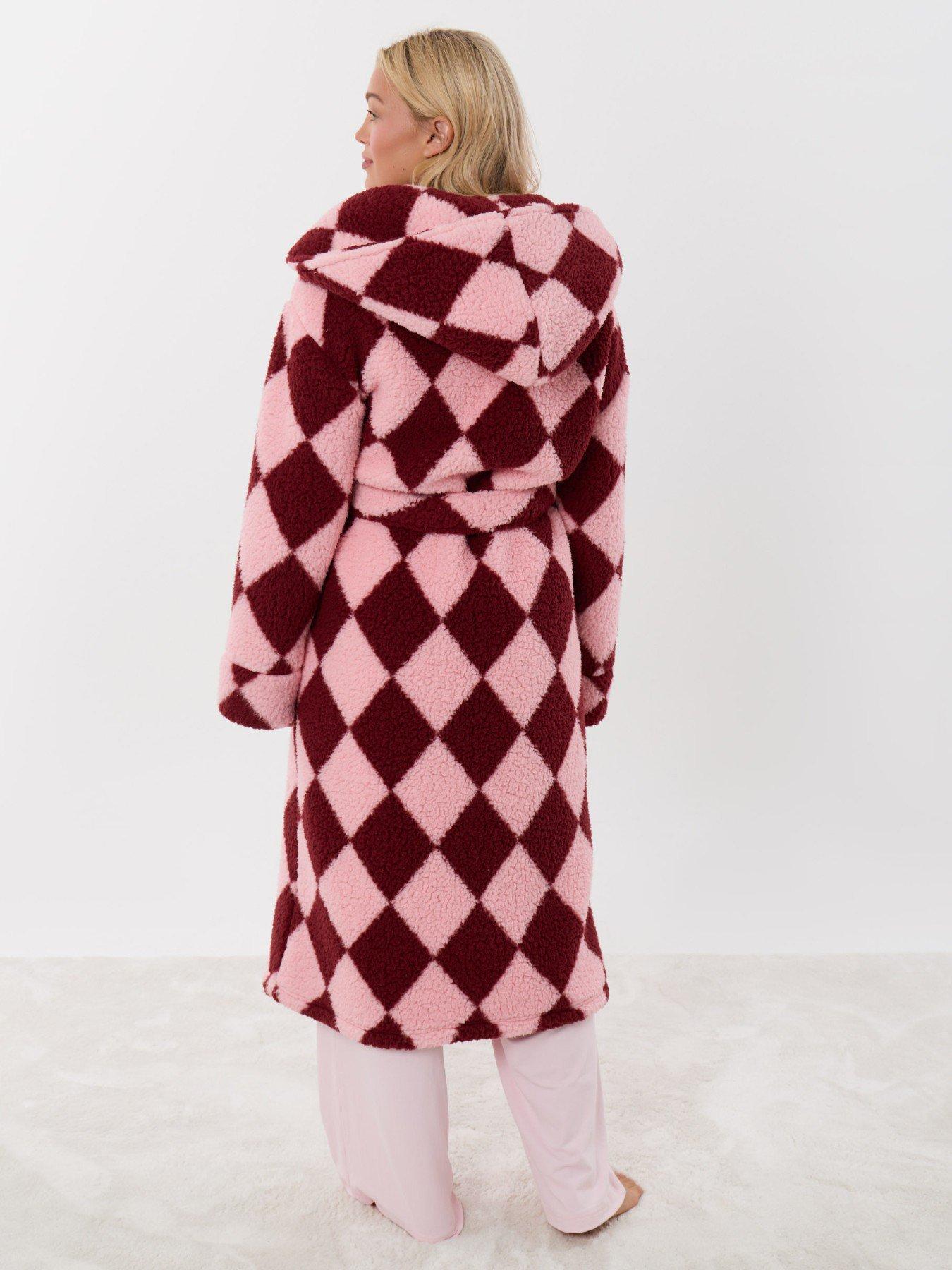 Image 2 of 6 of Threadbare Harlequin Hooded Dressing Gown In Pink & Red