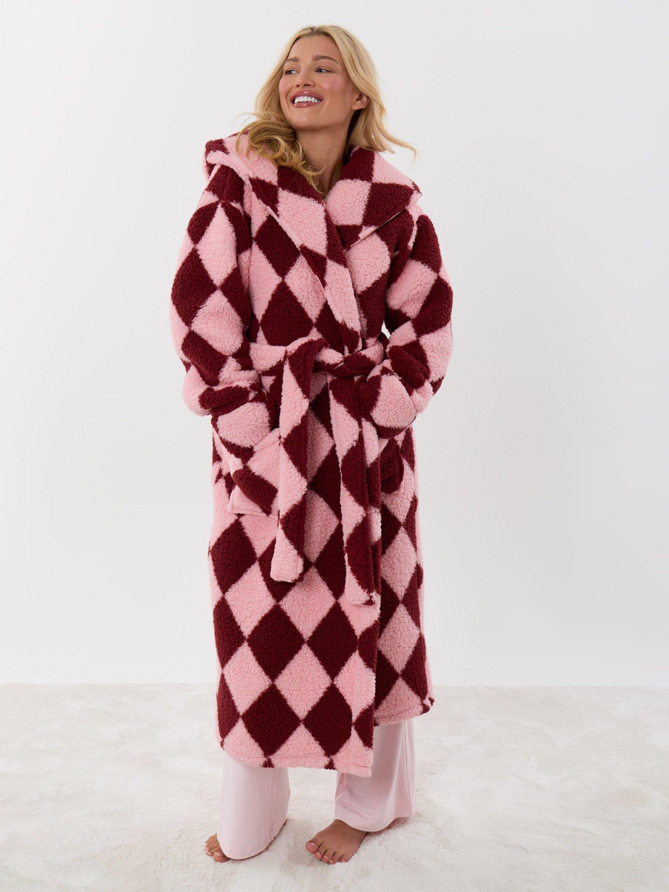 Image 5 of 6 of Threadbare Harlequin Hooded Dressing Gown In Pink & Red