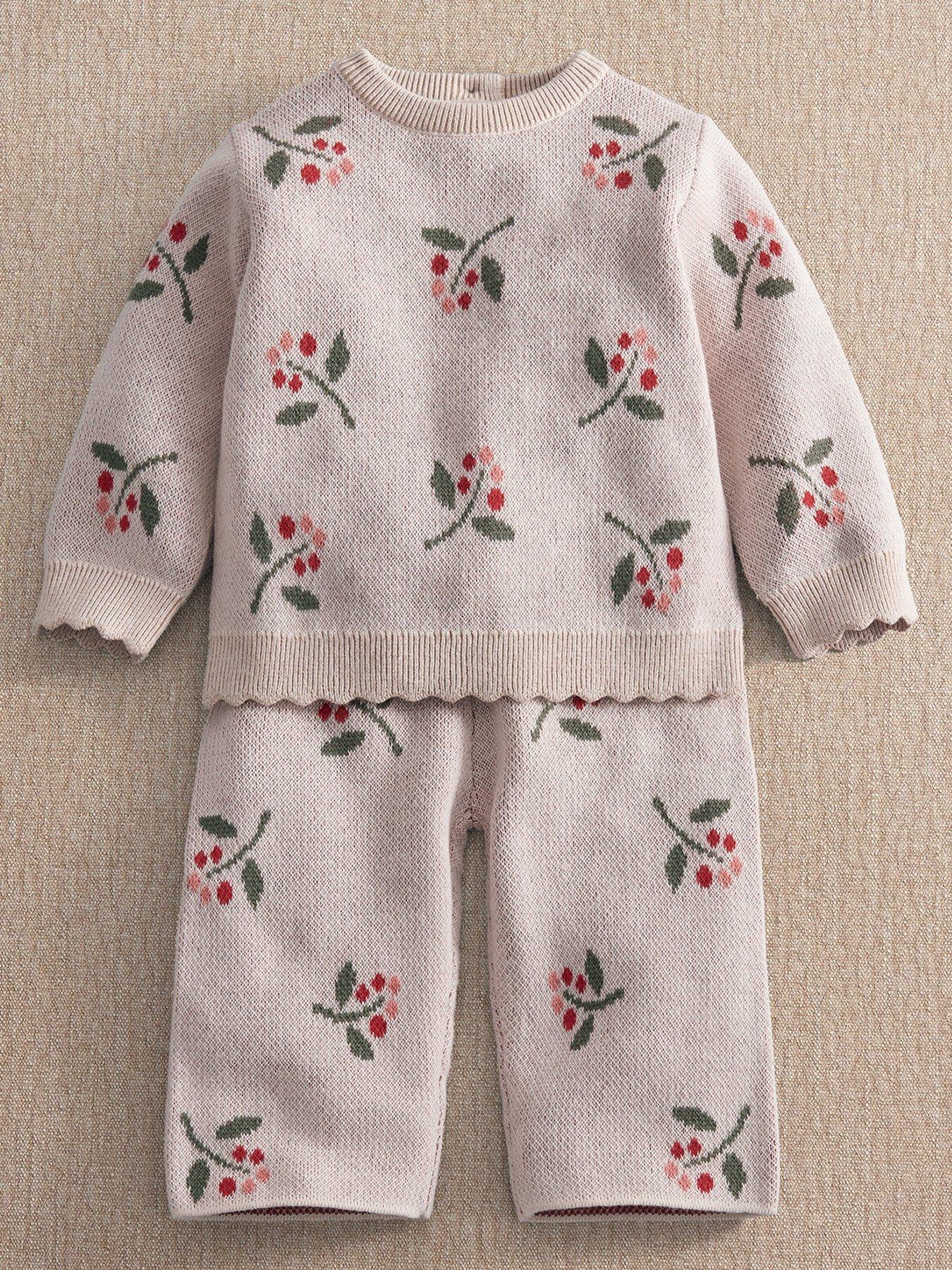 Mamas & Papas Baby Girls 2 Piece Berry Knitted Top & Wide Trousers Set - Pink