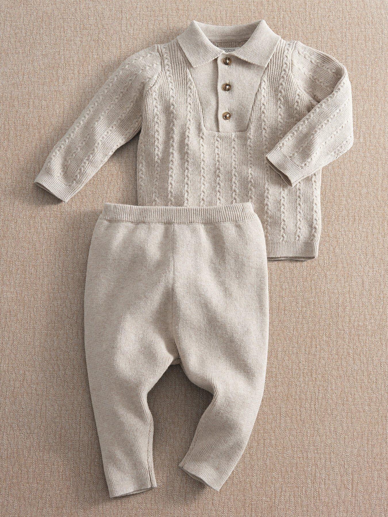 Mamas & Papas Baby Boys 2 Piece Knitted Polo Collar Jumper & Rib Trousers Set - Cream