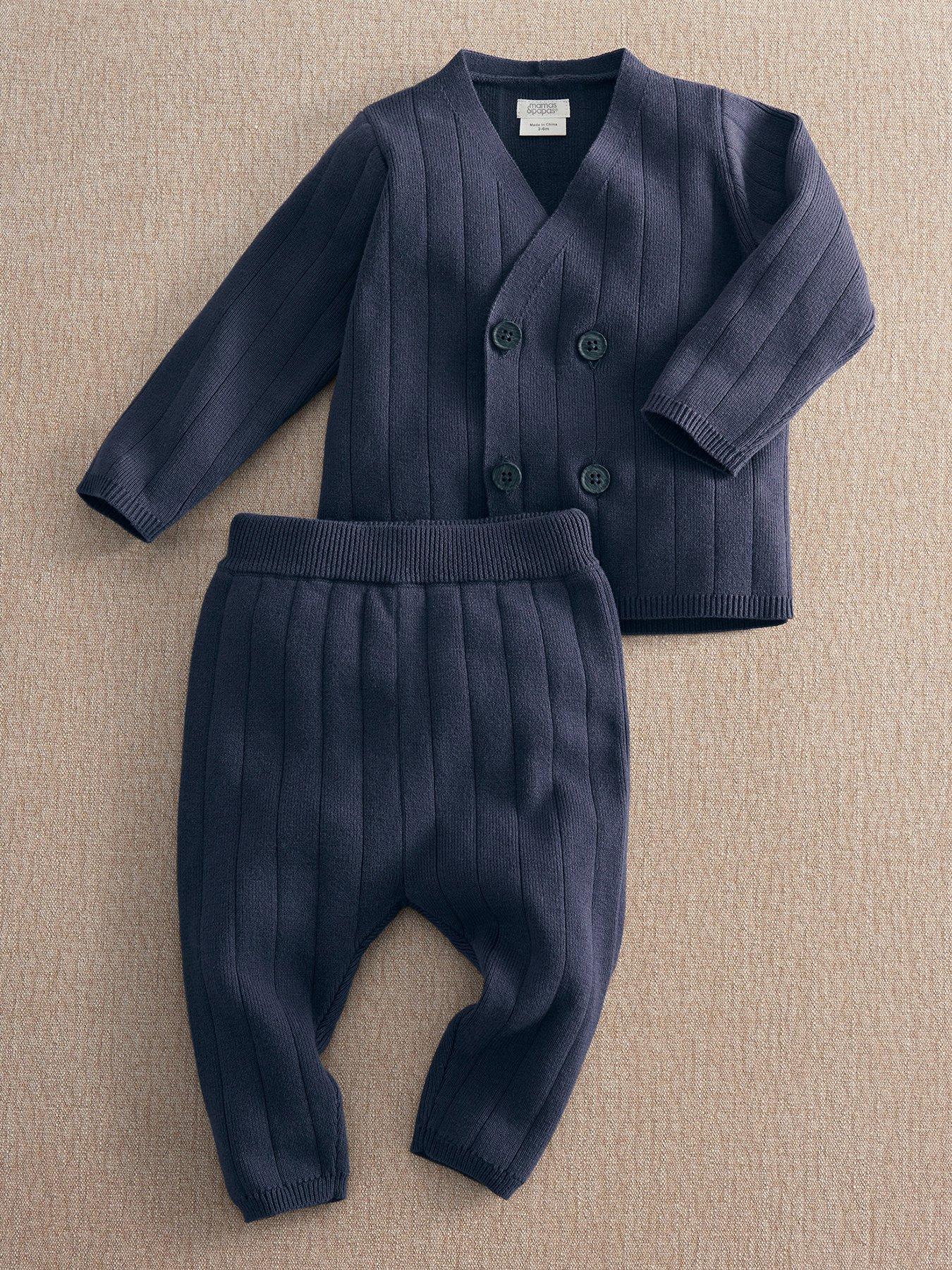 Mamas & Papas Baby Boys 2 Piece Knitted Wrap Cardigan  &  Rib Trousers Set - Navy