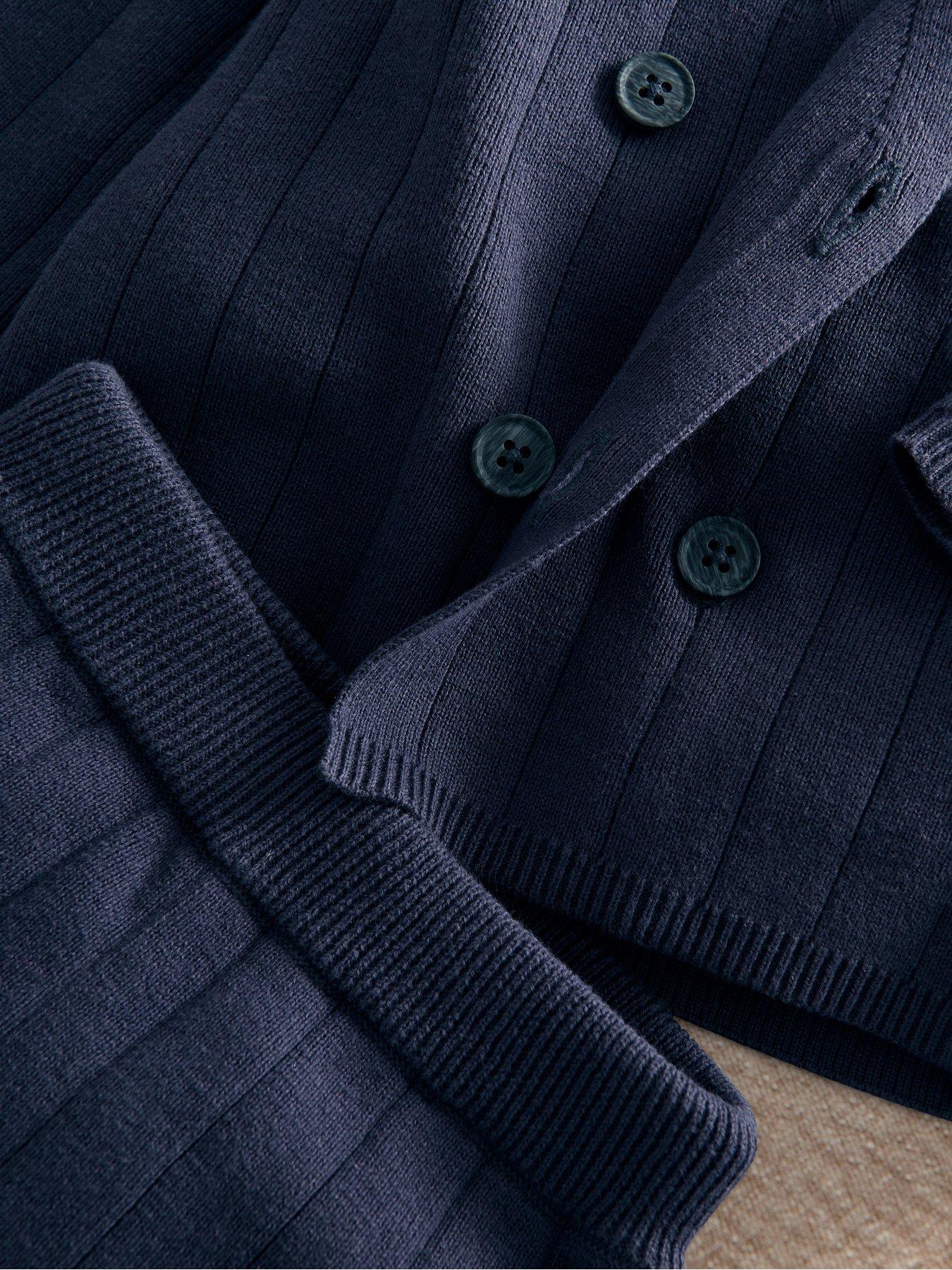 Image 2 of 3 of Mamas & Papas Baby Boys 2 Piece Knitted Wrap Cardigan &amp; Rib Trousers Set - Navy