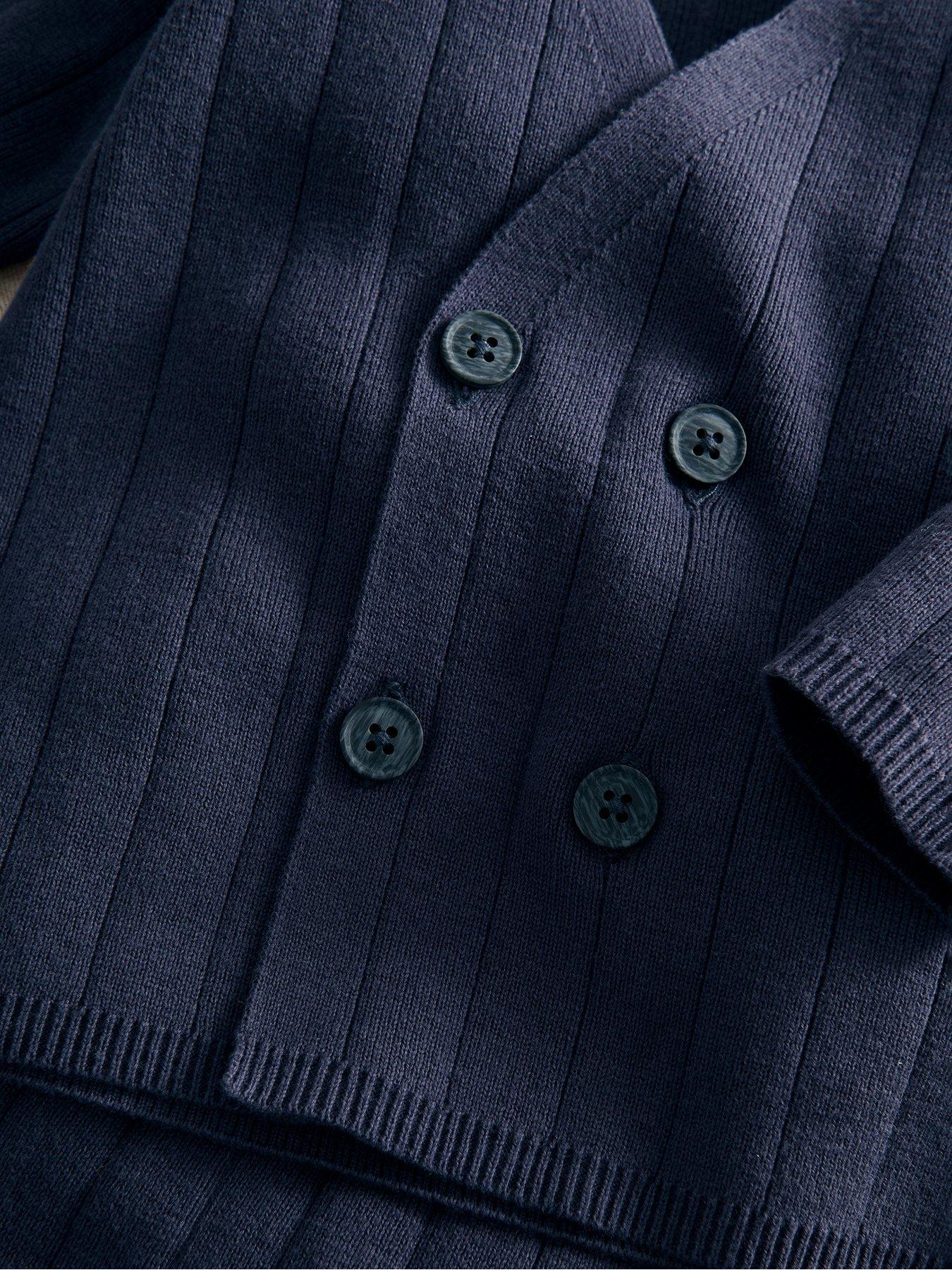Image 3 of 3 of Mamas & Papas Baby Boys 2 Piece Knitted Wrap Cardigan &amp; Rib Trousers Set - Navy