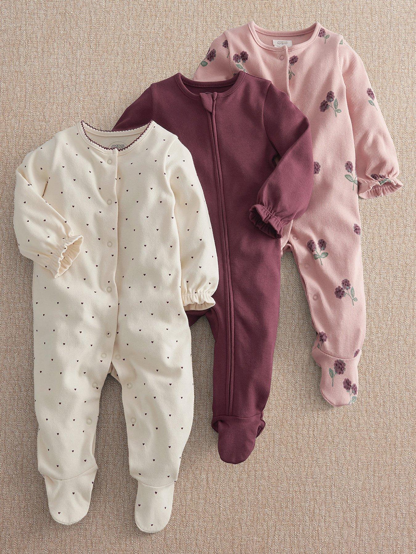 Mamas & Papas Baby Girls 3 Pack Bramble Sleepsuits - Multi