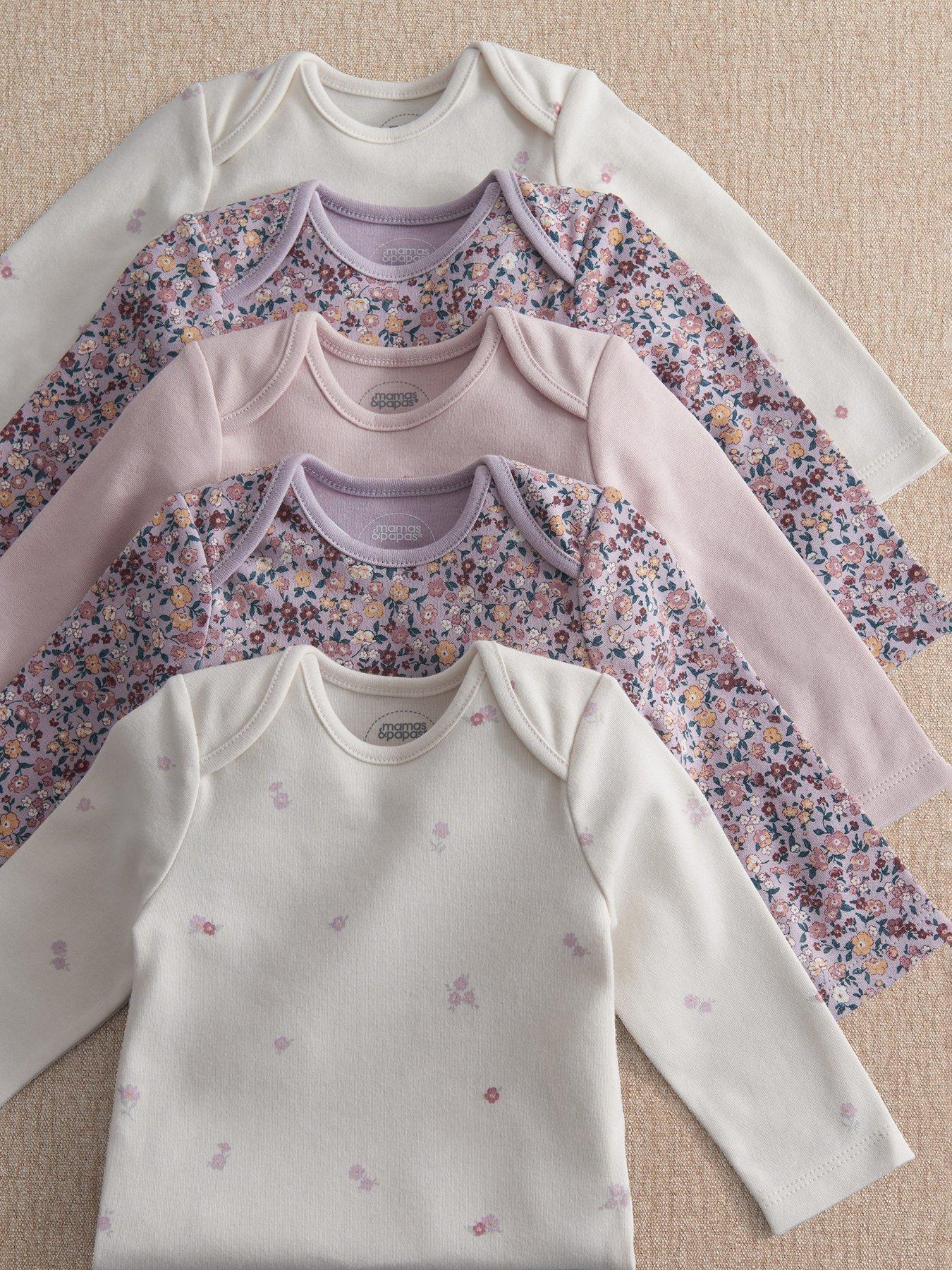 Image 2 of 3 of Mamas & Papas Baby Girls 5 Pack Vintage Floral Long Sleeve Bodysuits - Multi