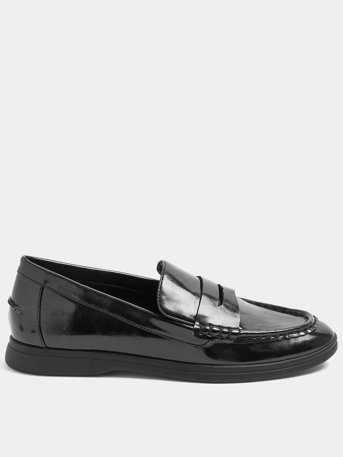 Yours Curve Extra Wide Fit Faux Leather Flatform Loafers - Black