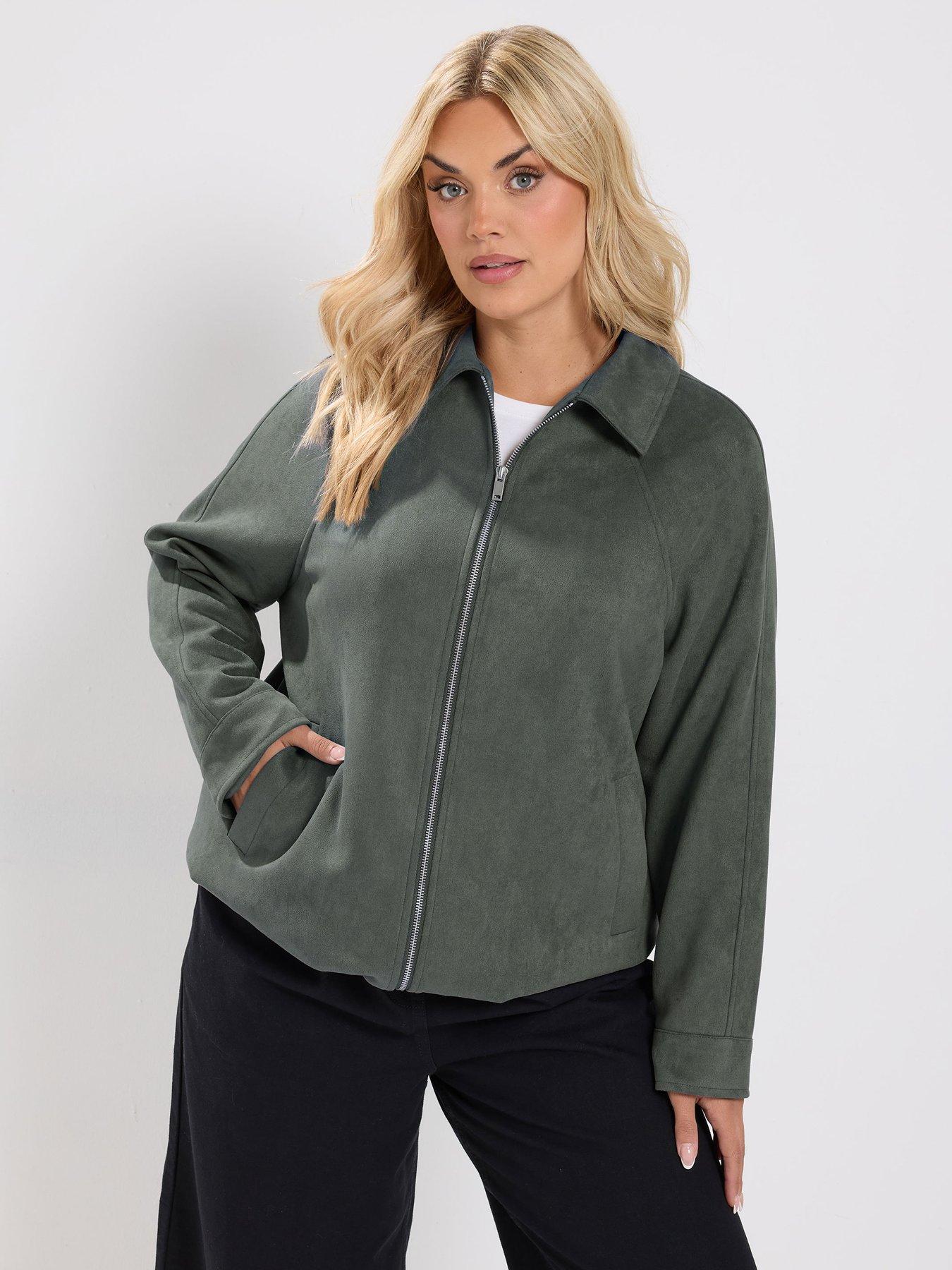 Yours Curve Suedette Bomber Jacket - Grey