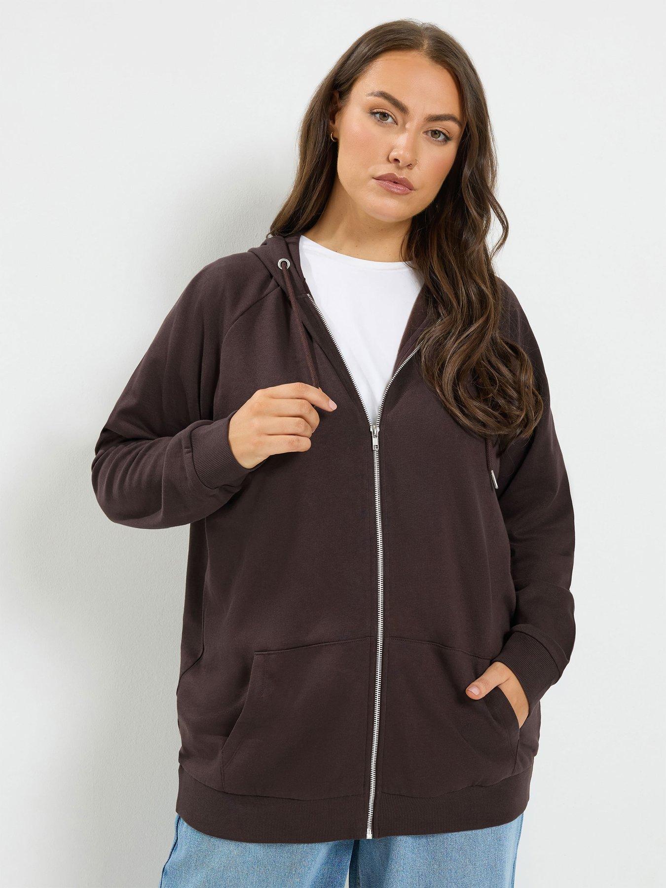 Yours Curve Zip Through Hoodie - Brown