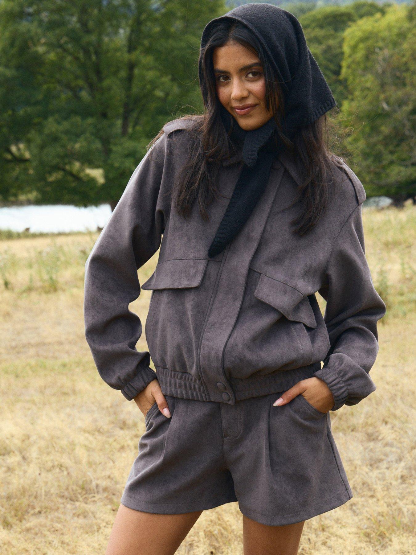 Image 1 of 5 of Threadbare Womens Faux Suede Tailored Shorts - Grey