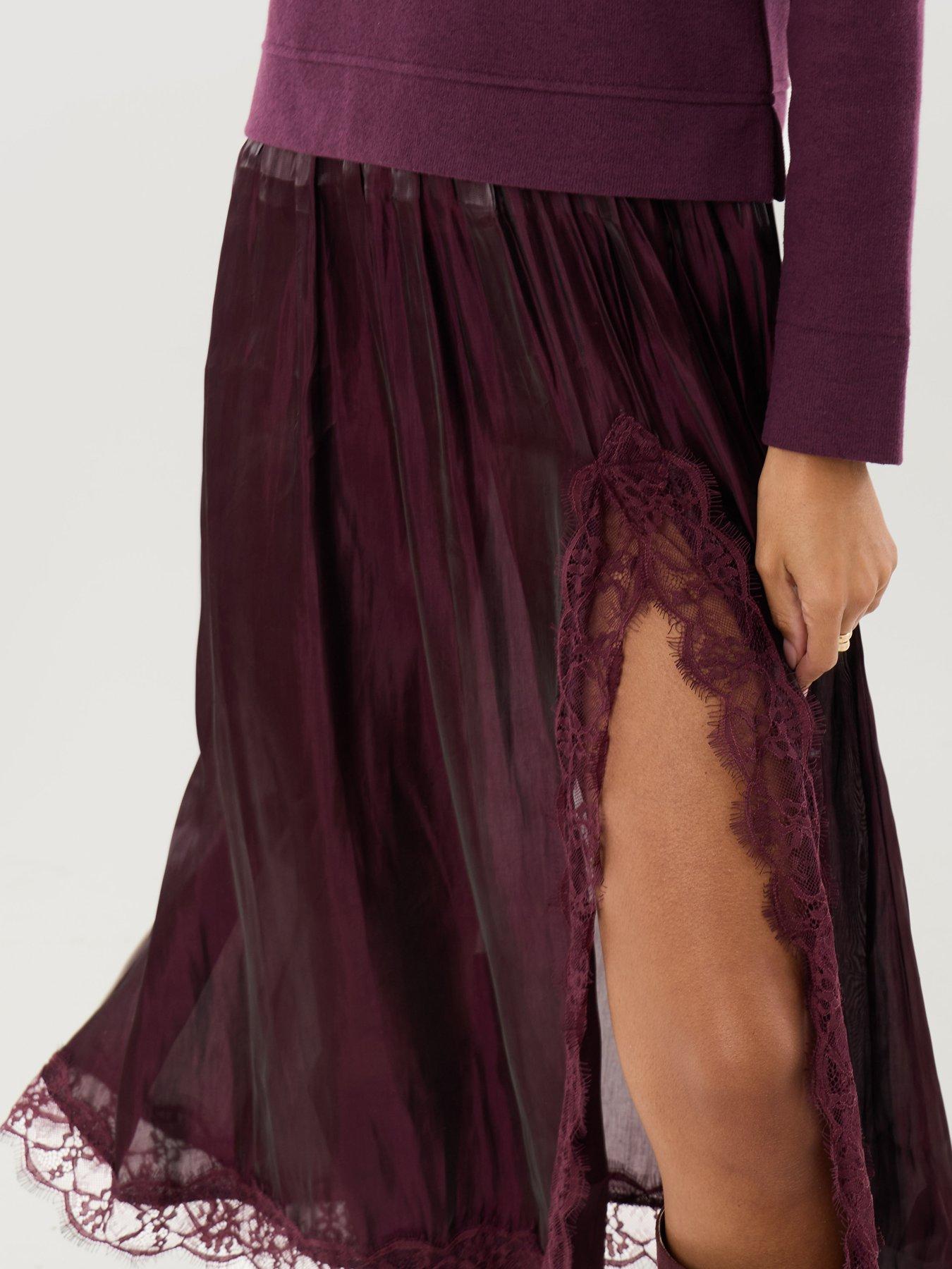 Image 4 of 4 of Threadbare Womens Jumper Dress With Crinkle Satin Skirt - Purple