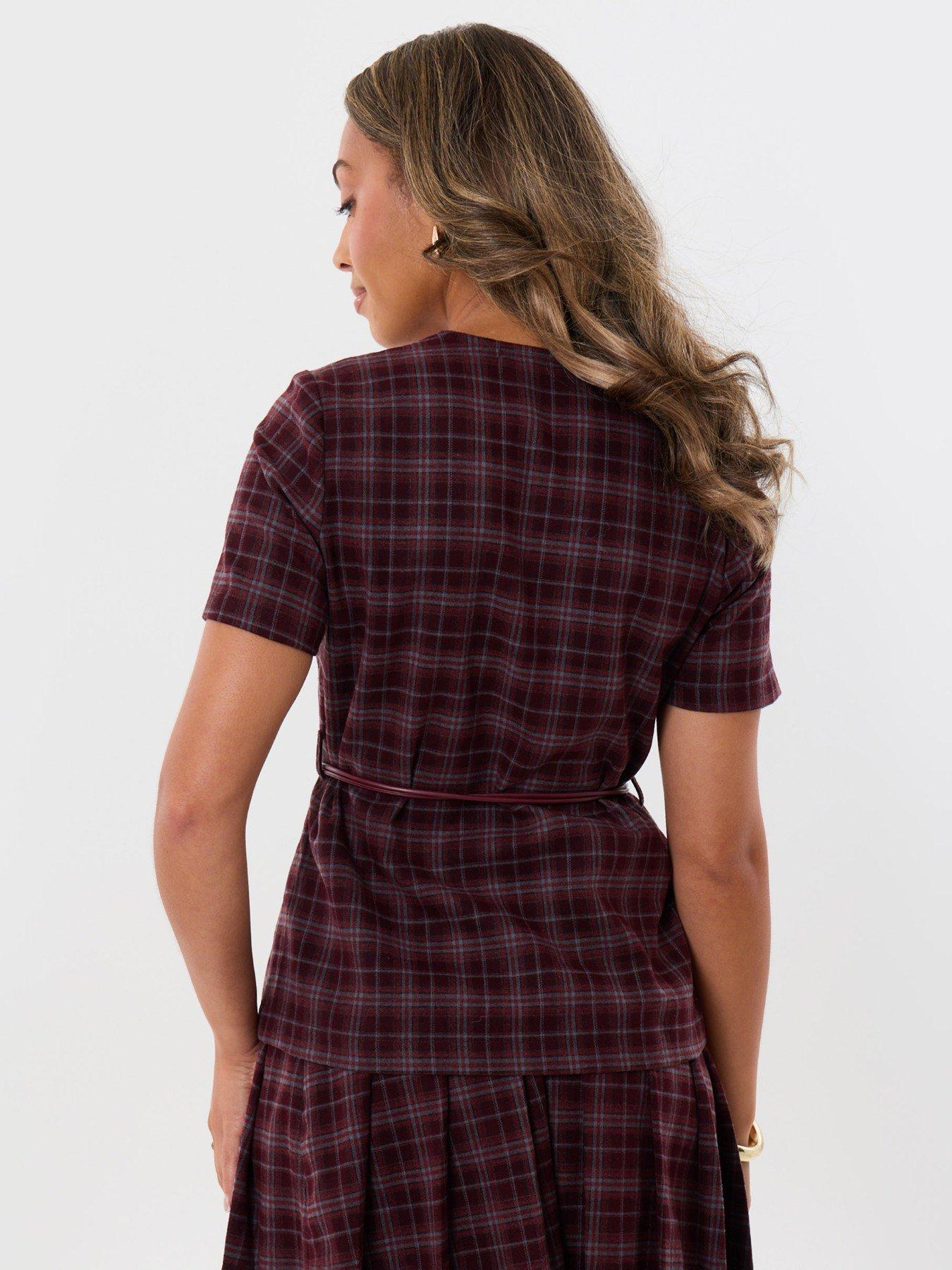 Image 2 of 4 of Threadbare Womens Wrap Neck Belted Blazer Blouse - Berry