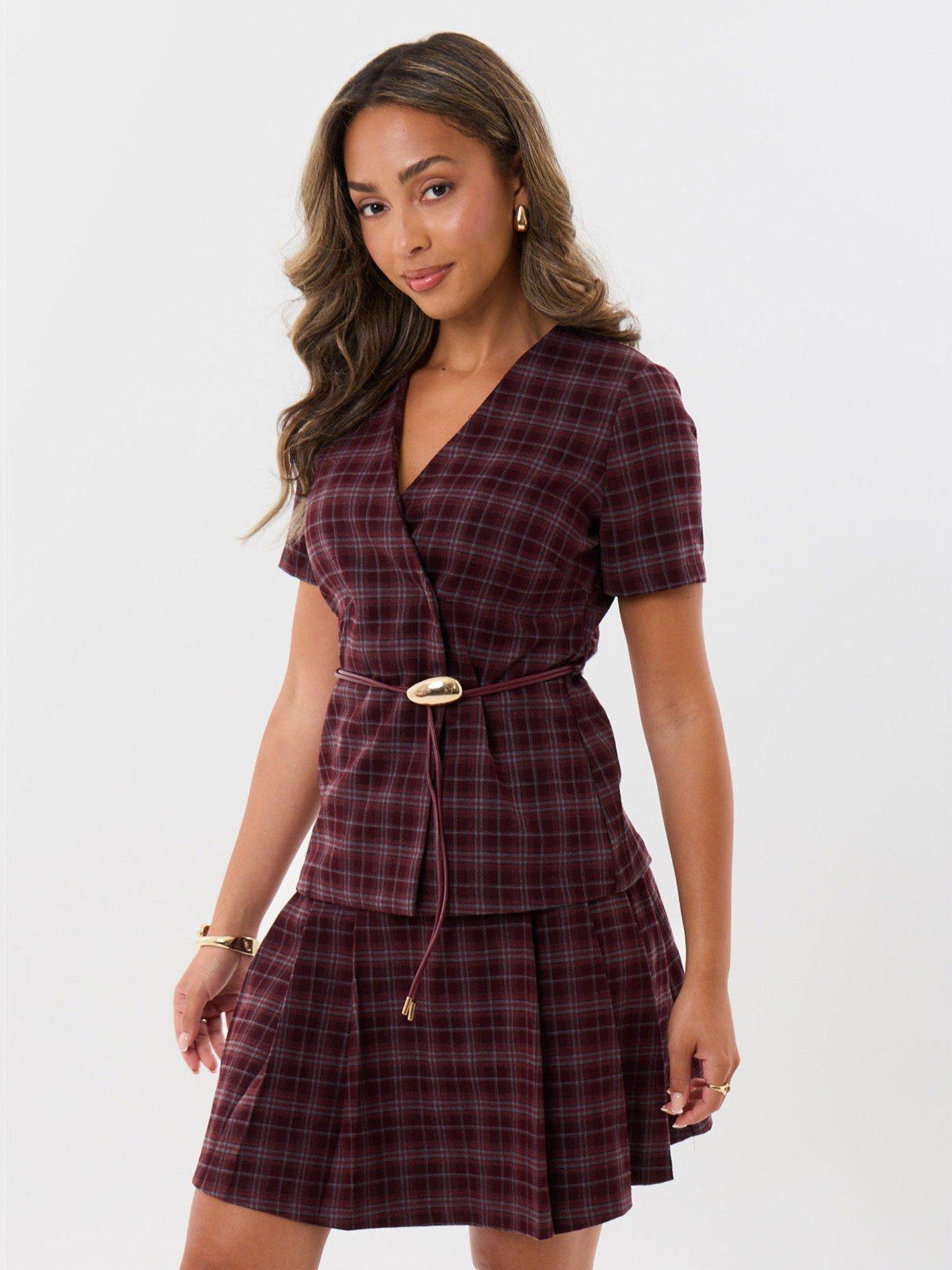 Image 3 of 4 of Threadbare Womens Wrap Neck Belted Blazer Blouse - Berry