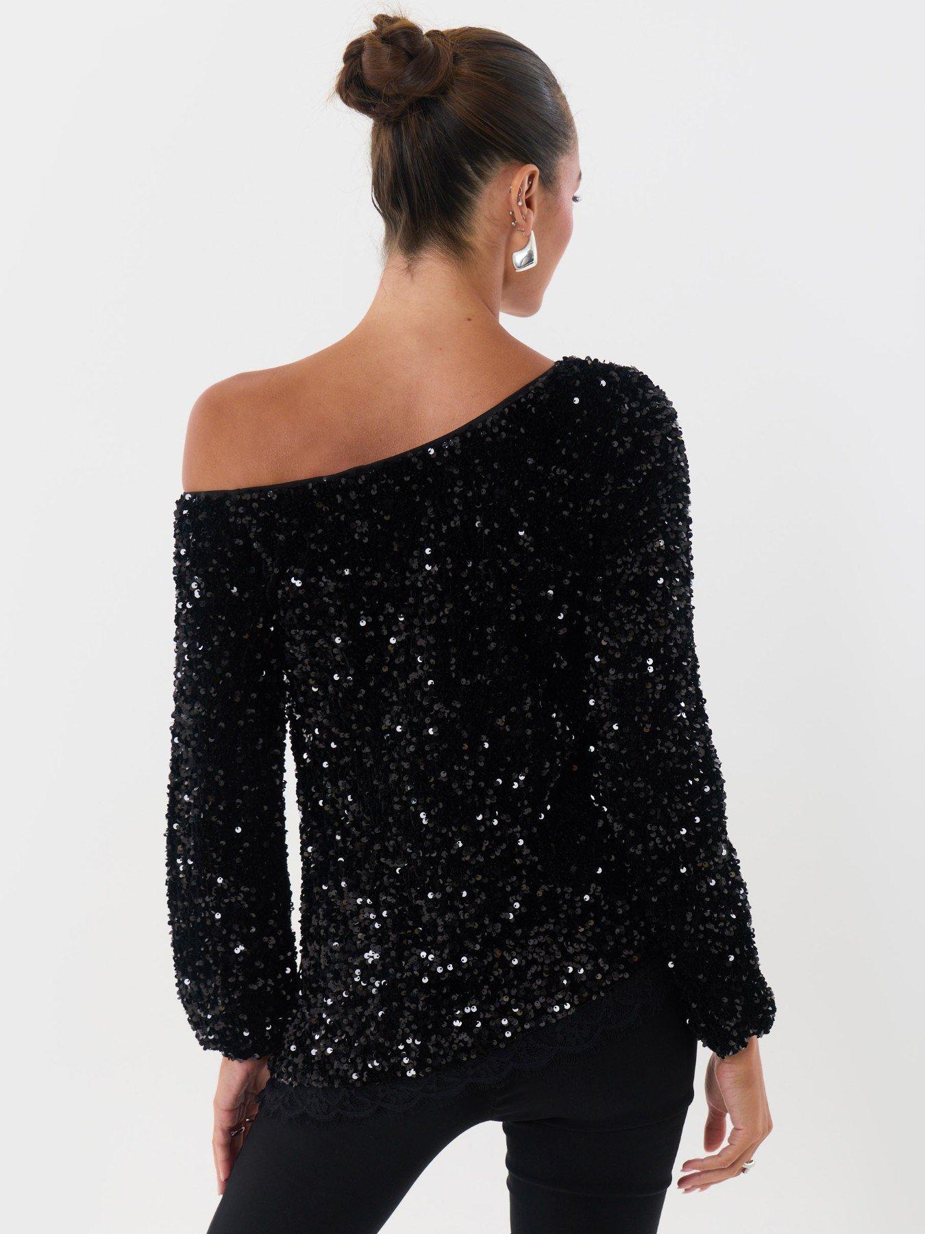Image 2 of 5 of Threadbare Sequin Asymmetric Top In Black