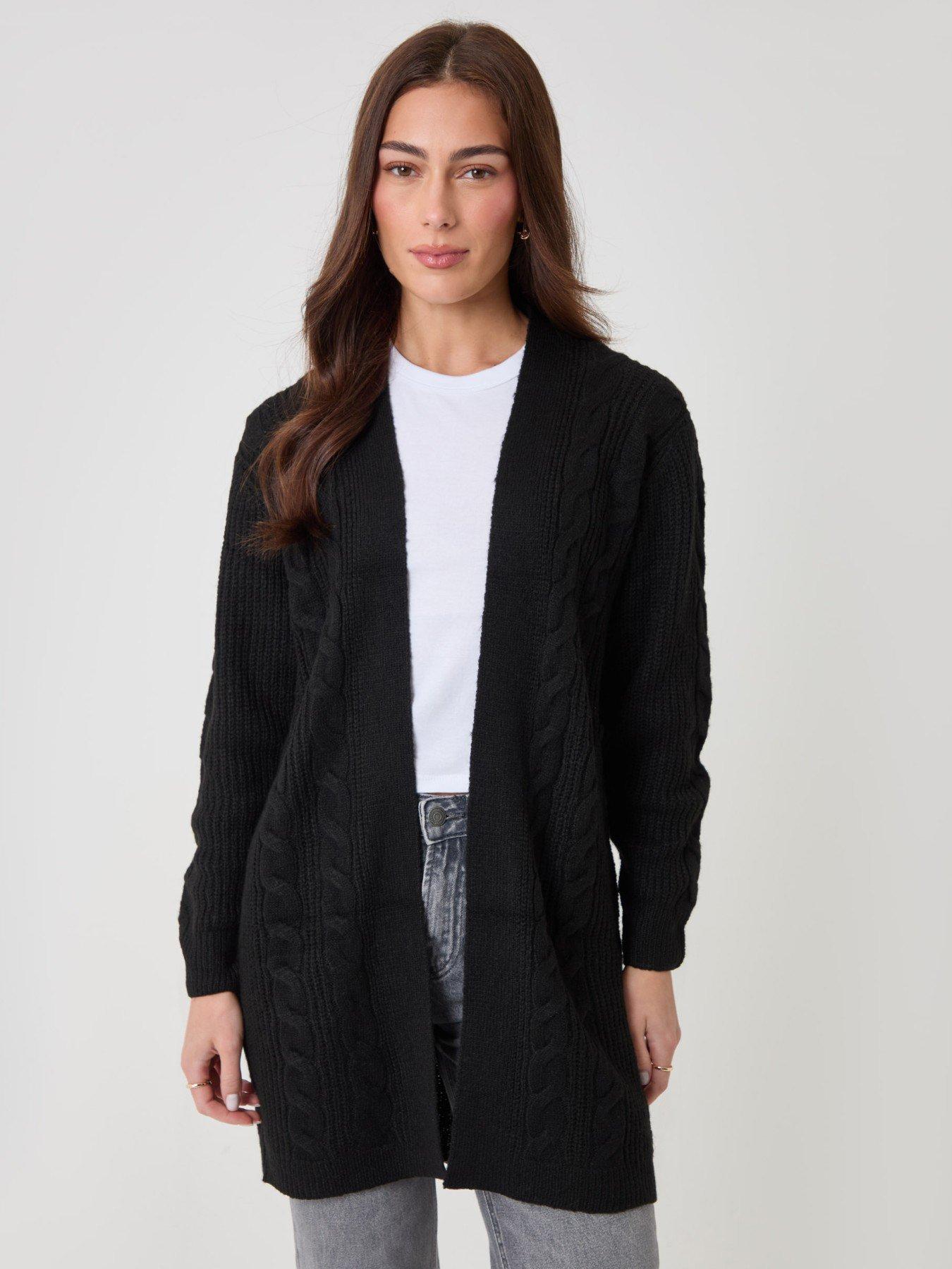 Image 1 of 5 of Threadbare Longline Knitted Open Cardigan In Black