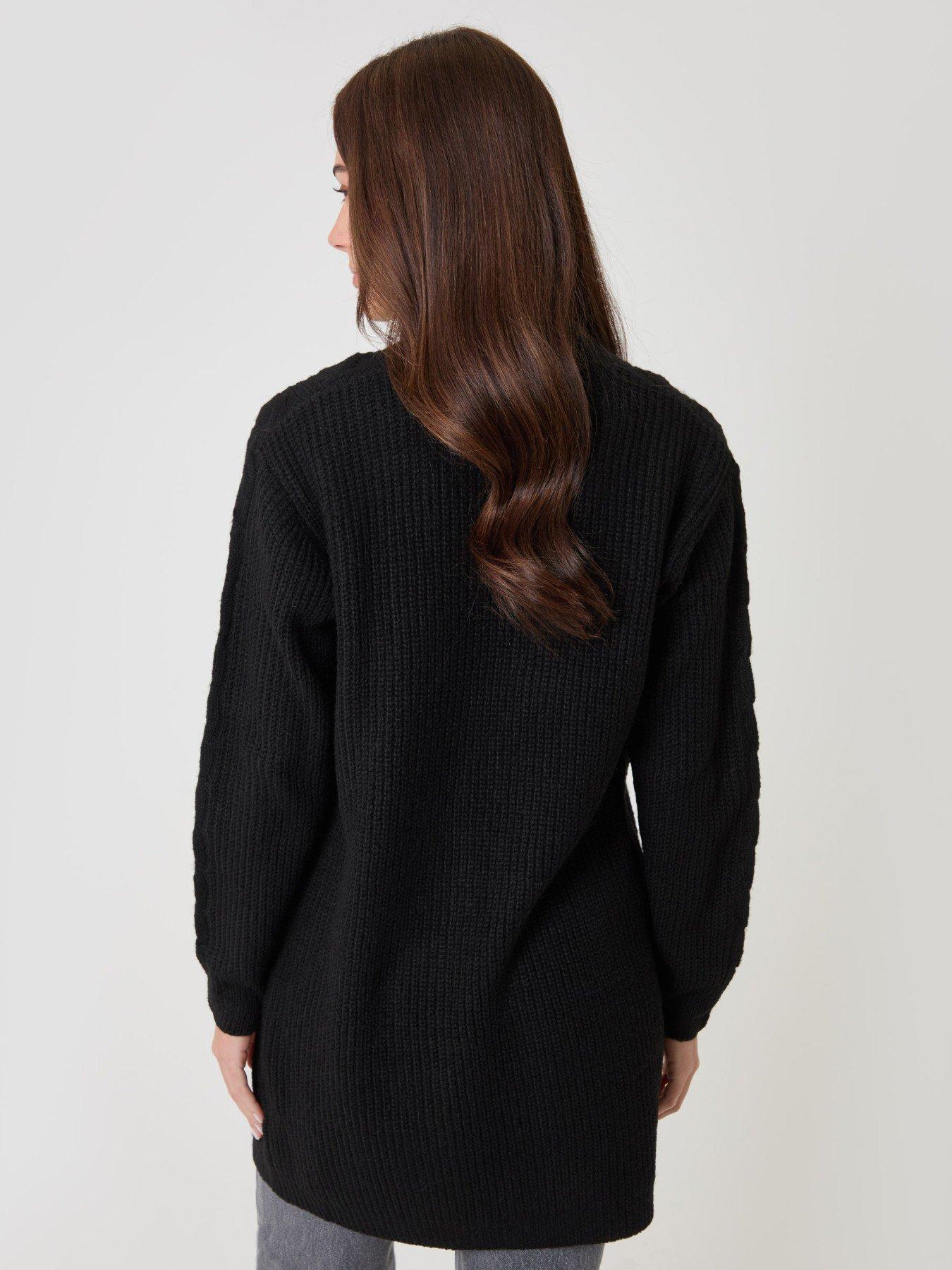 Image 2 of 5 of Threadbare Longline Knitted Open Cardigan In Black