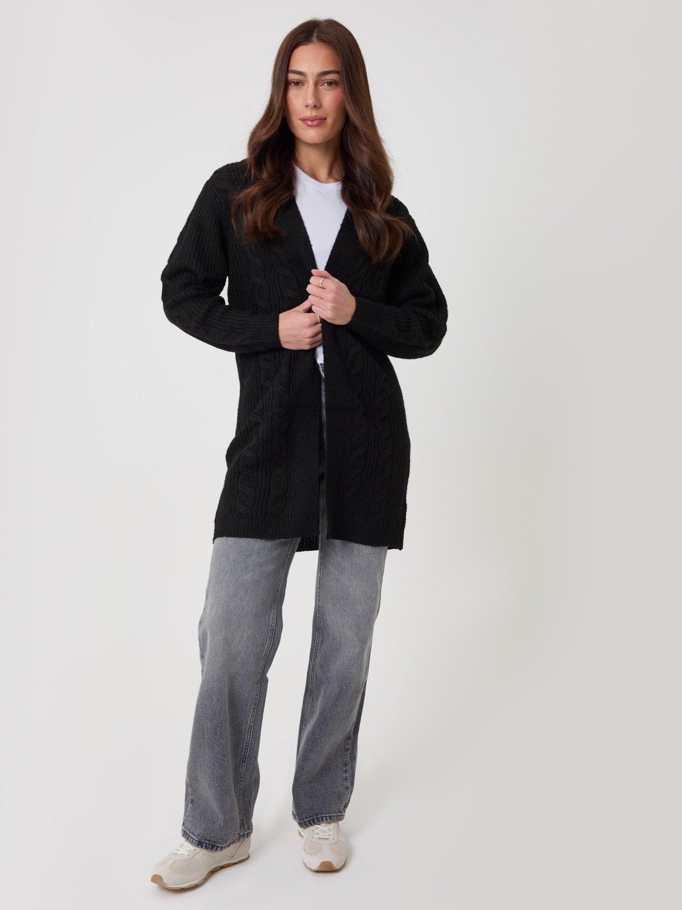Image 3 of 5 of Threadbare Longline Knitted Open Cardigan In Black