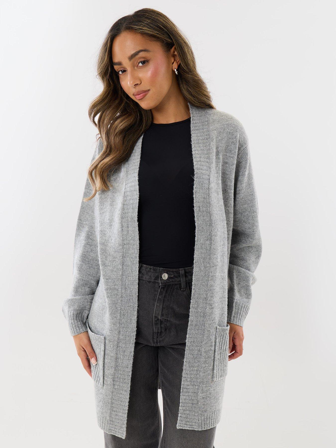 Image 1 of 4 of Threadbare Womens Longline Open Front Knitted Cardigan - Grey