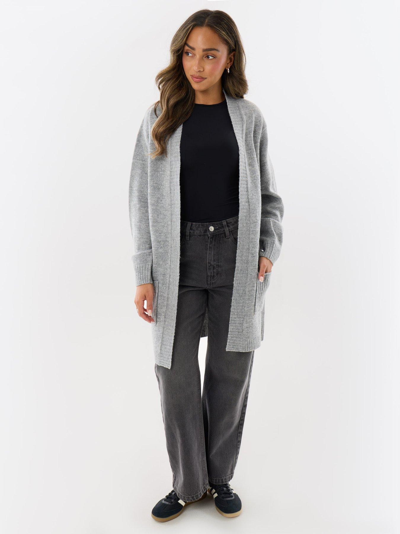 Image 3 of 4 of Threadbare Womens Longline Open Front Knitted Cardigan - Grey