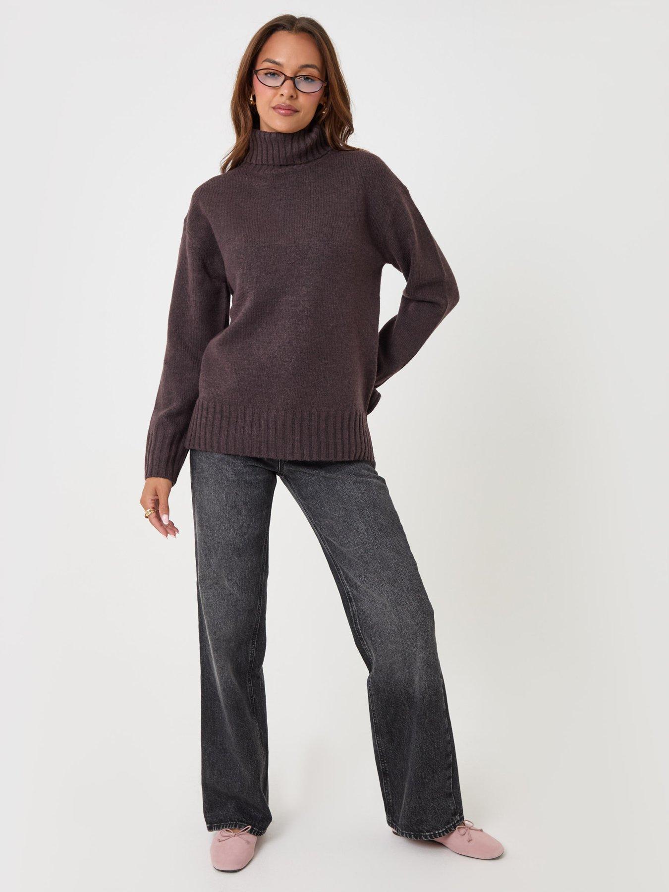 Image 3 of 5 of Threadbare Threadbare Womens Oversized Roll Neck Jumper - Chocolate Brown