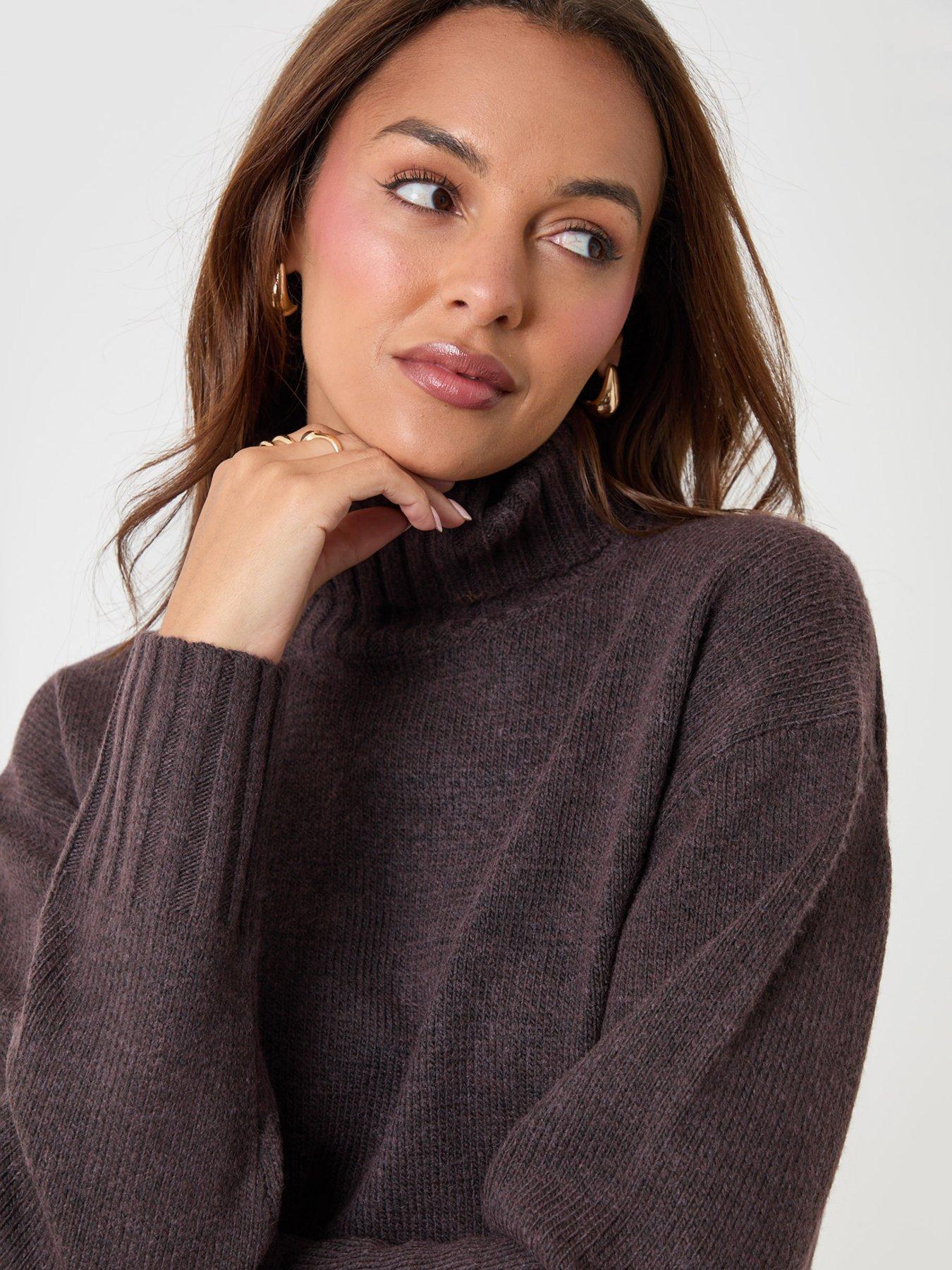 Image 4 of 5 of Threadbare Threadbare Womens Oversized Roll Neck Jumper - Chocolate Brown