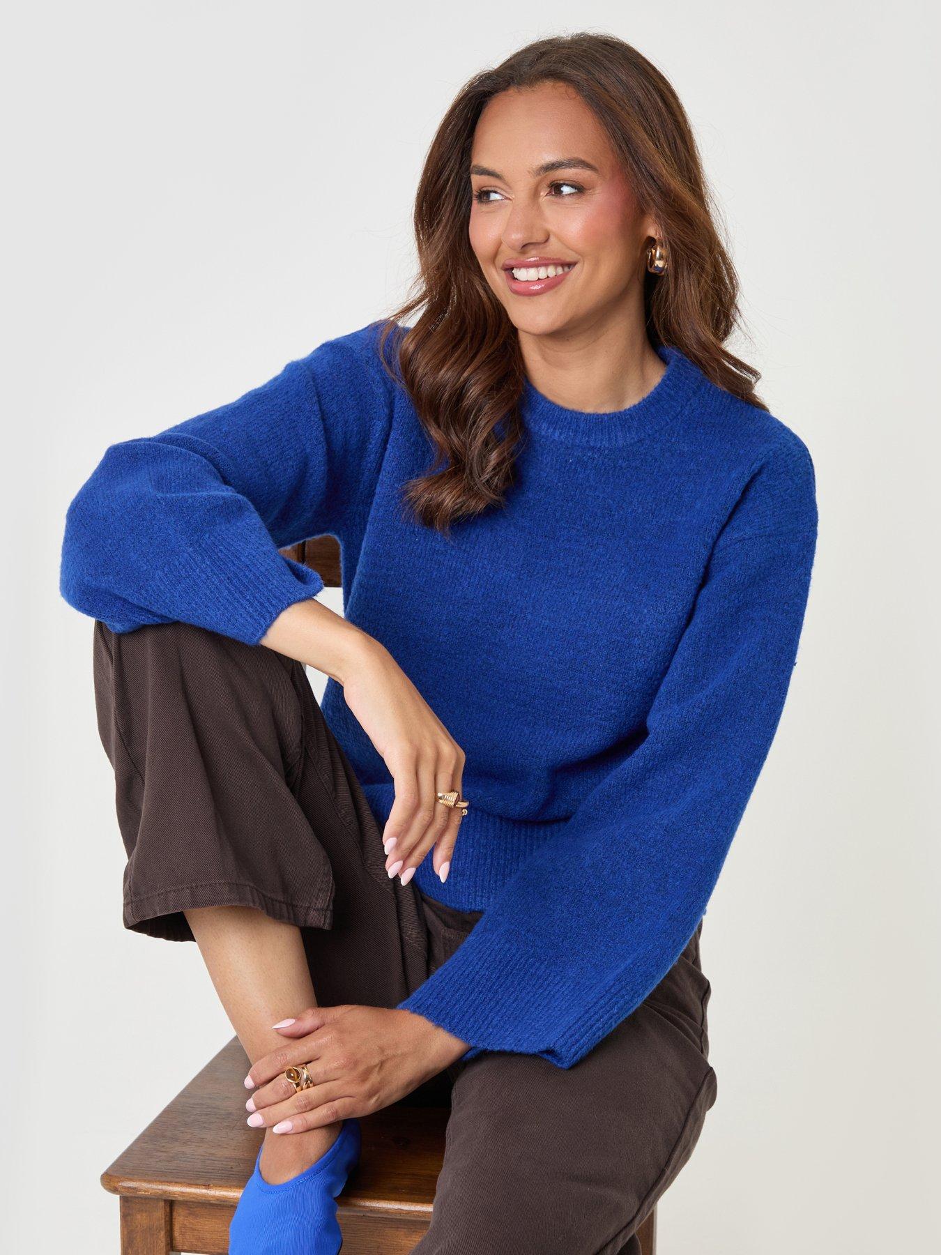 Image 5 of 5 of Threadbare Threadbare Womens Relaxed Fit Soft-Touch Crew Neck Jumper - Blue