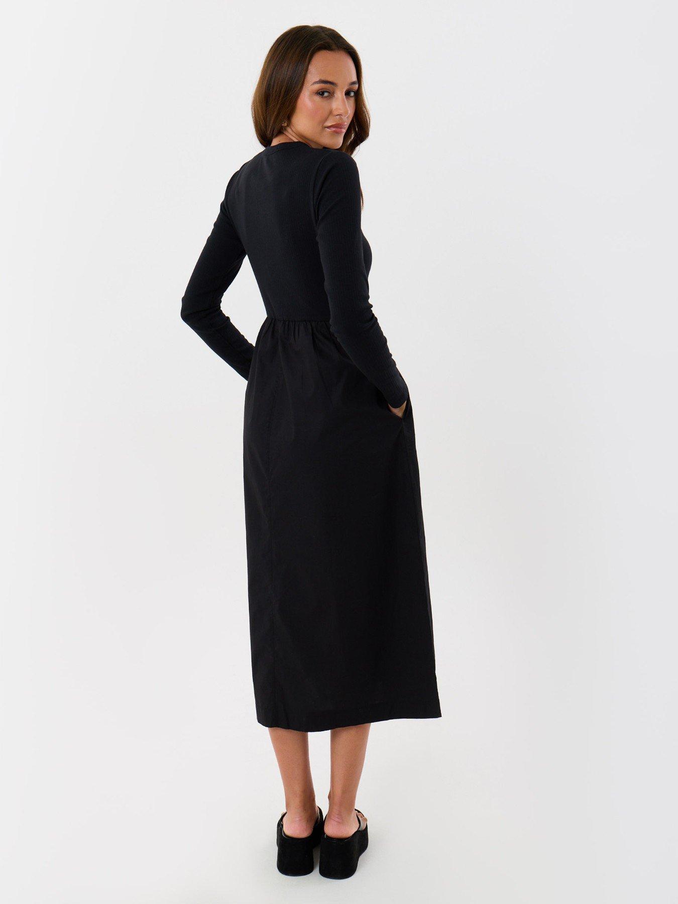 Image 2 of 4 of Threadbare Womens 2-in-1 Button-Up Midaxi Dress - Black