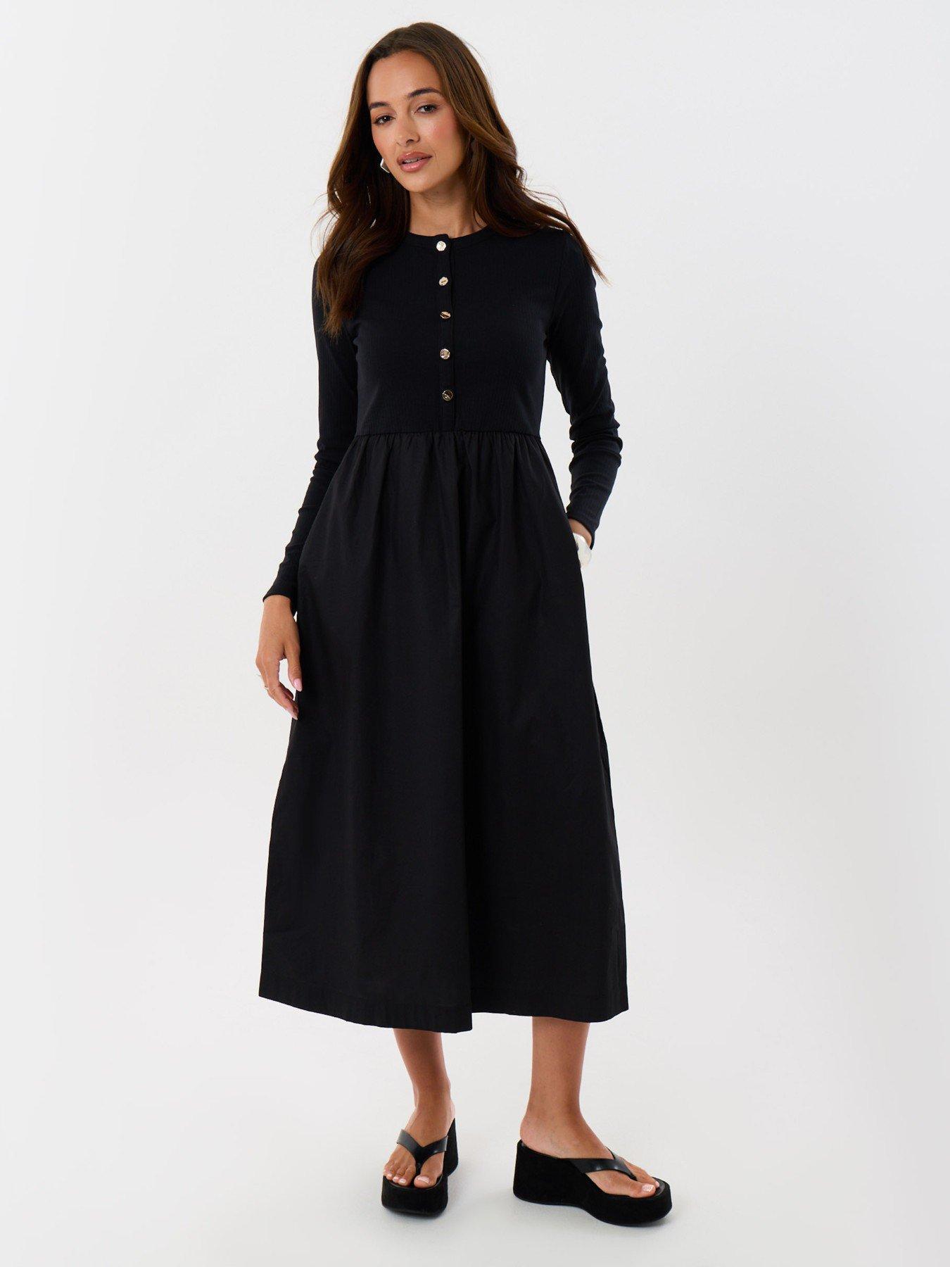 Image 3 of 4 of Threadbare Womens 2-in-1 Button-Up Midaxi Dress - Black