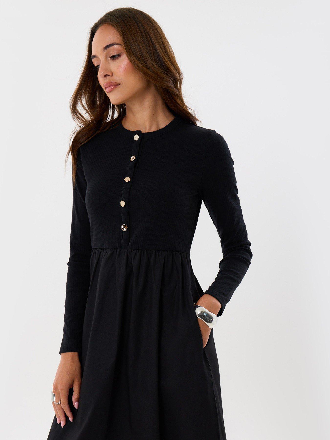 Image 4 of 4 of Threadbare Womens 2-in-1 Button-Up Midaxi Dress - Black