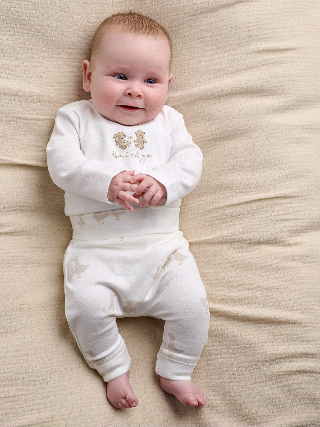 Image 1 of 6 of Mamas & Papas Baby Unisex 2 Piece Duck Print Bodysuit &amp; Leggings Set - Beige