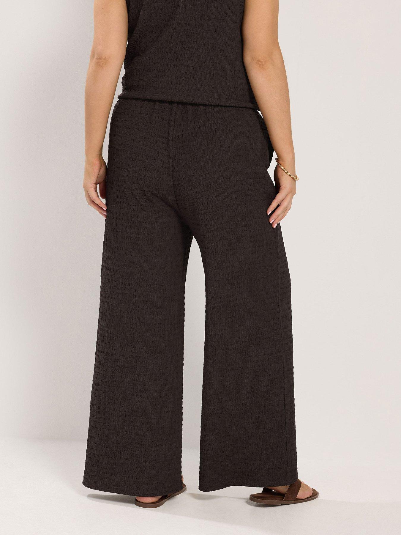 Image 2 of 4 of Yours Curve Crinkle Wide Leg 30" Trousers - Brown