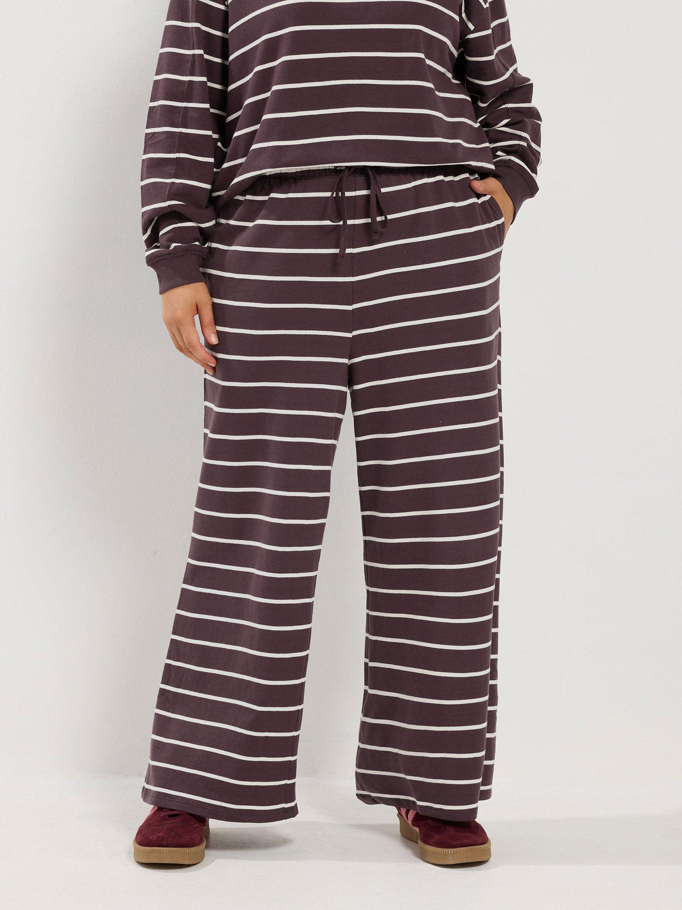 Image 1 of 4 of Yours Curve Stripe Jersey Trouser 28" - Brown