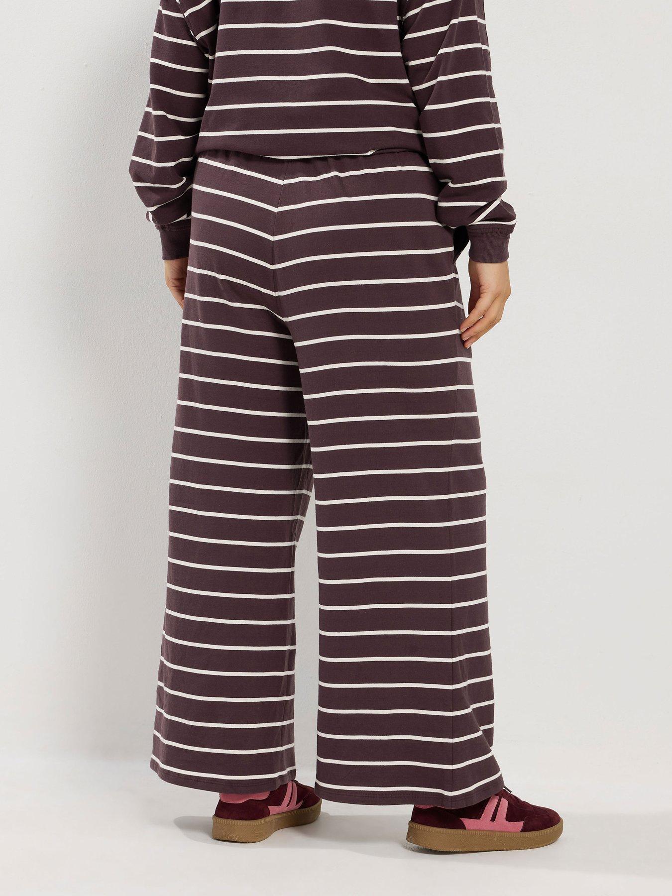 Image 2 of 4 of Yours Curve Stripe Jersey Trouser 28" - Brown