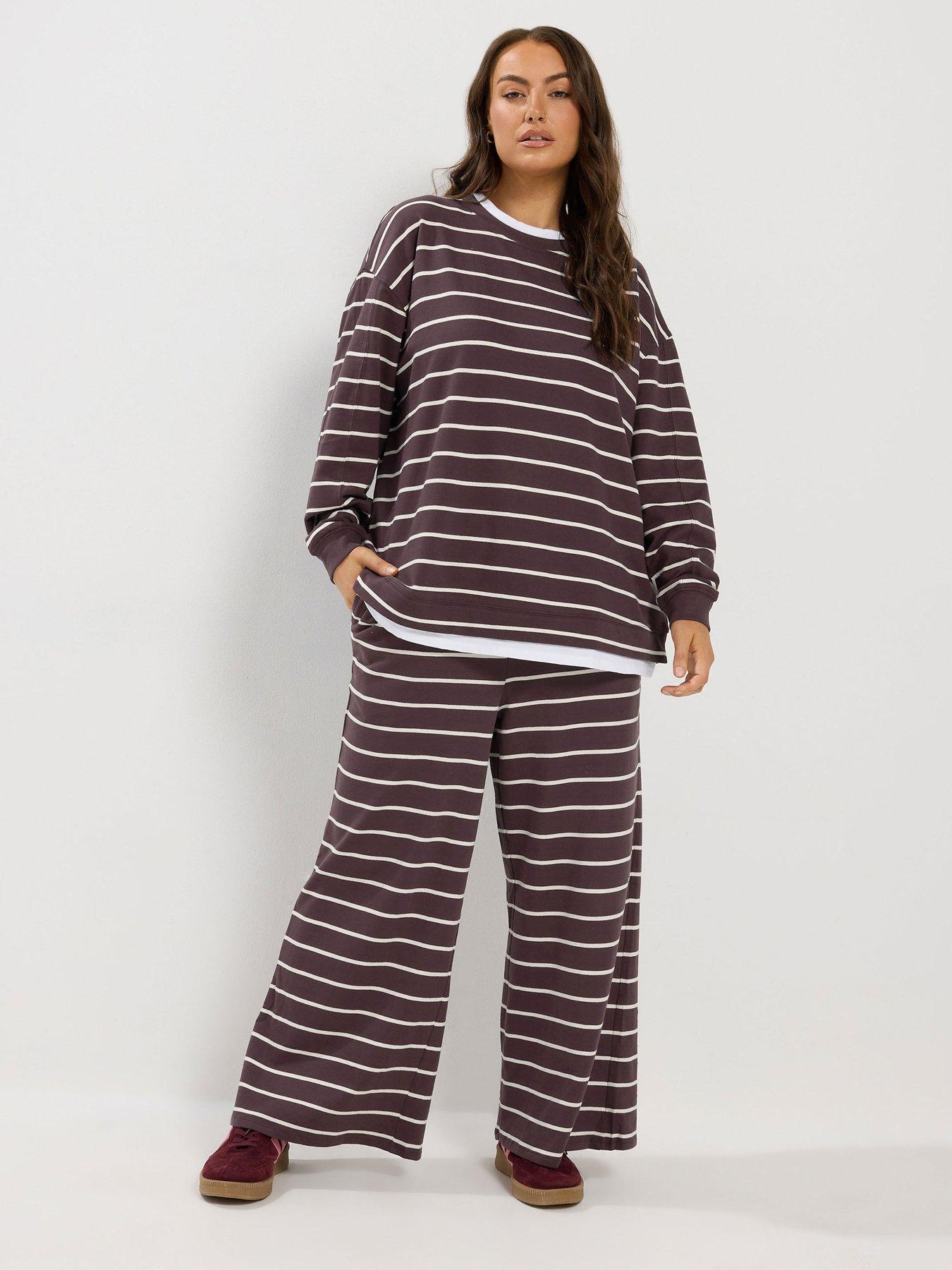 Image 3 of 4 of Yours Curve Stripe Jersey Trouser 28" - Brown
