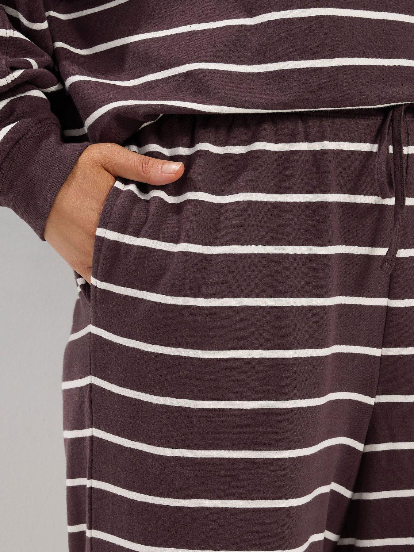 Image 4 of 4 of Yours Curve Stripe Jersey Trouser 28" - Brown