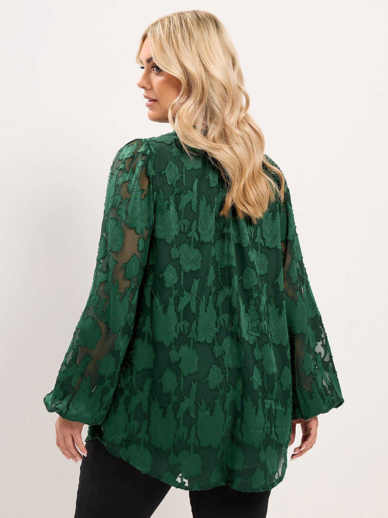 Image 2 of 4 of Yours Womens Curve Frill Neck Lined Blouse - Green