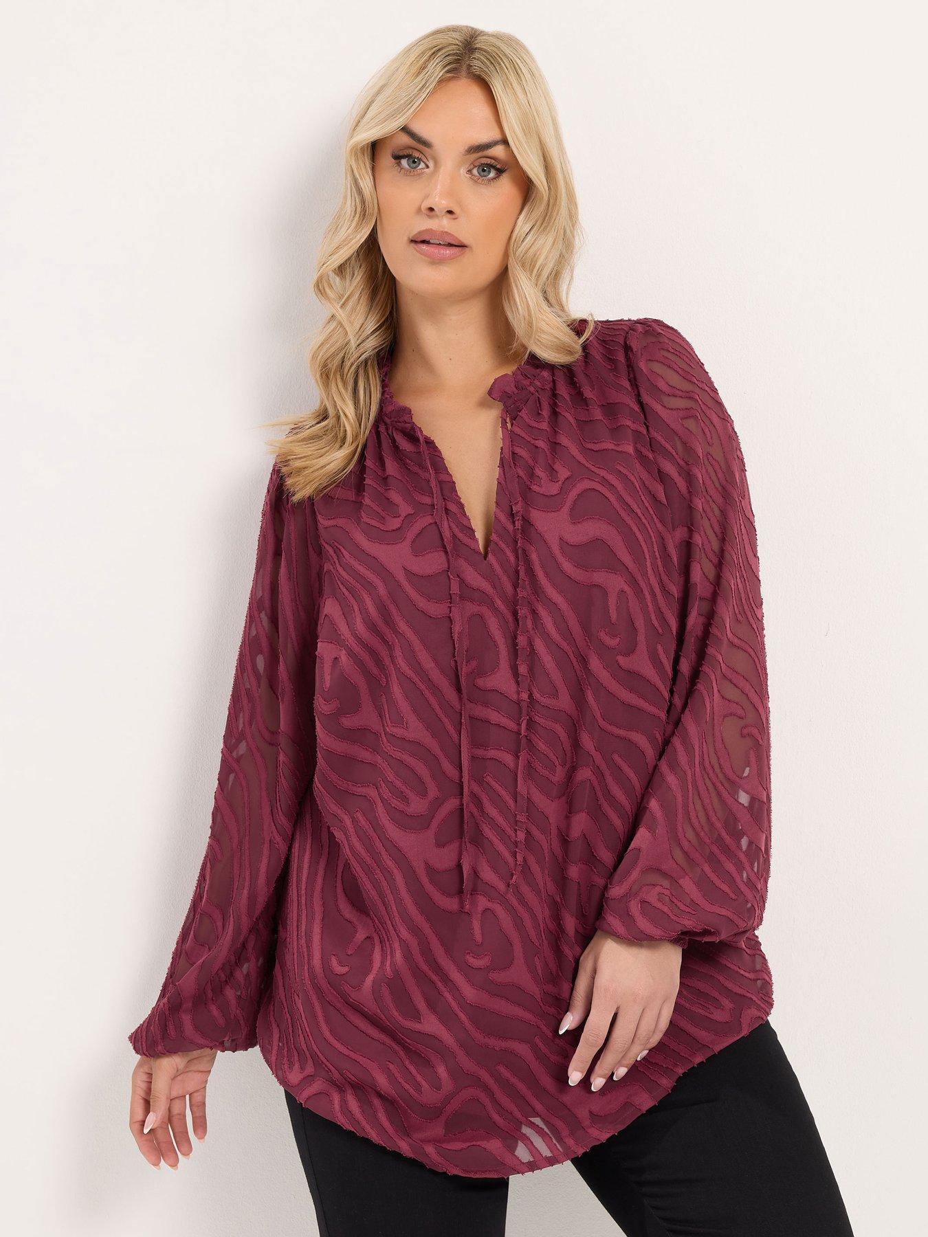 Yours Curve Frill Neck Lined Blouse - Red