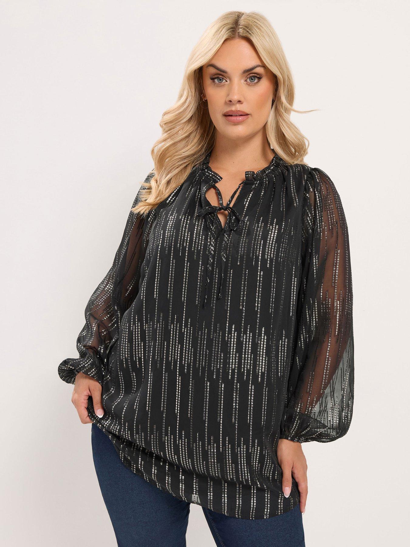 Yours Curve Frill Neck Lined Blouse - Black