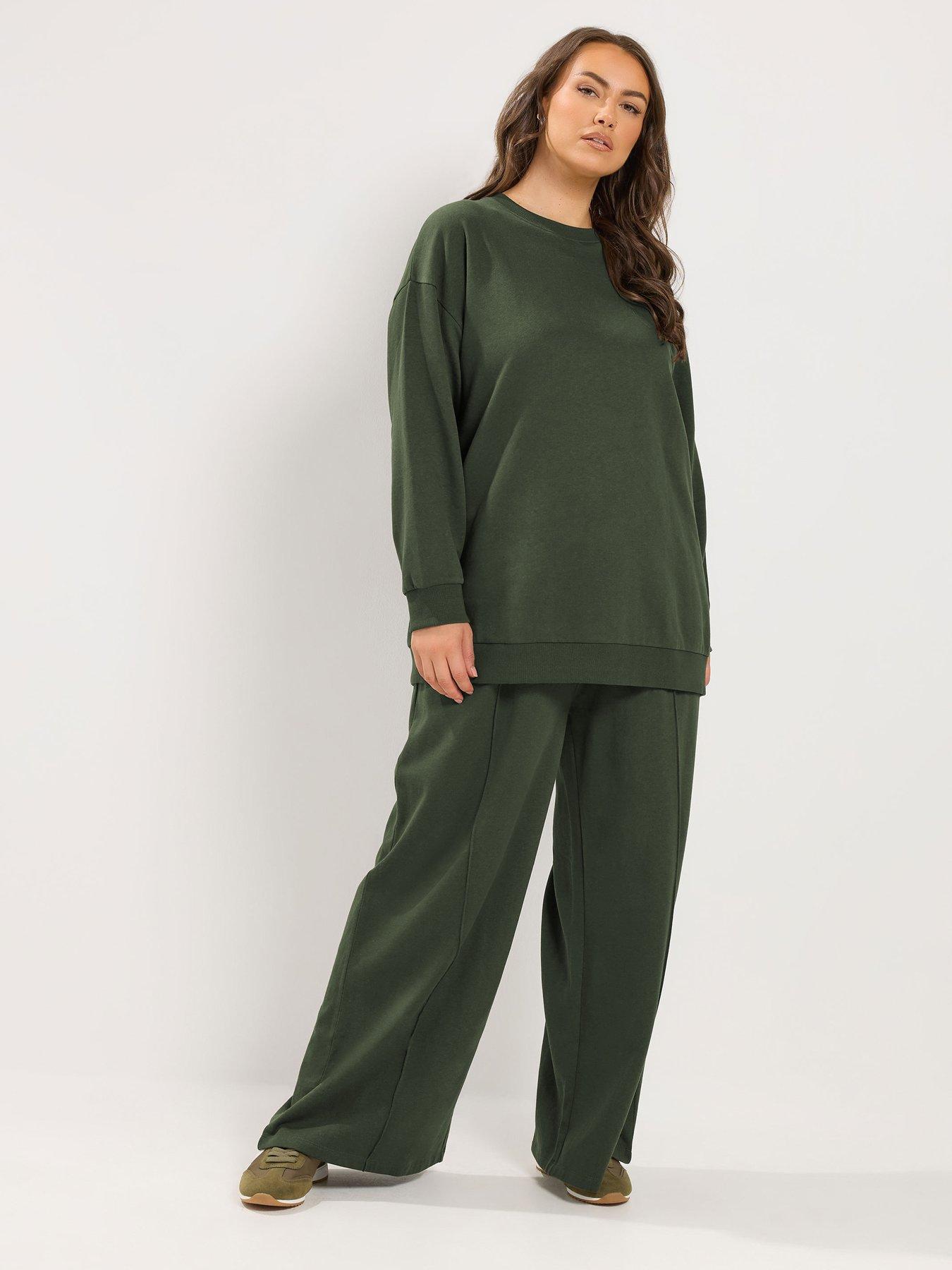 Image 1 of 3 of Yours Curve Crew Neck Sweatshirt And Trouser Set 28" - Green