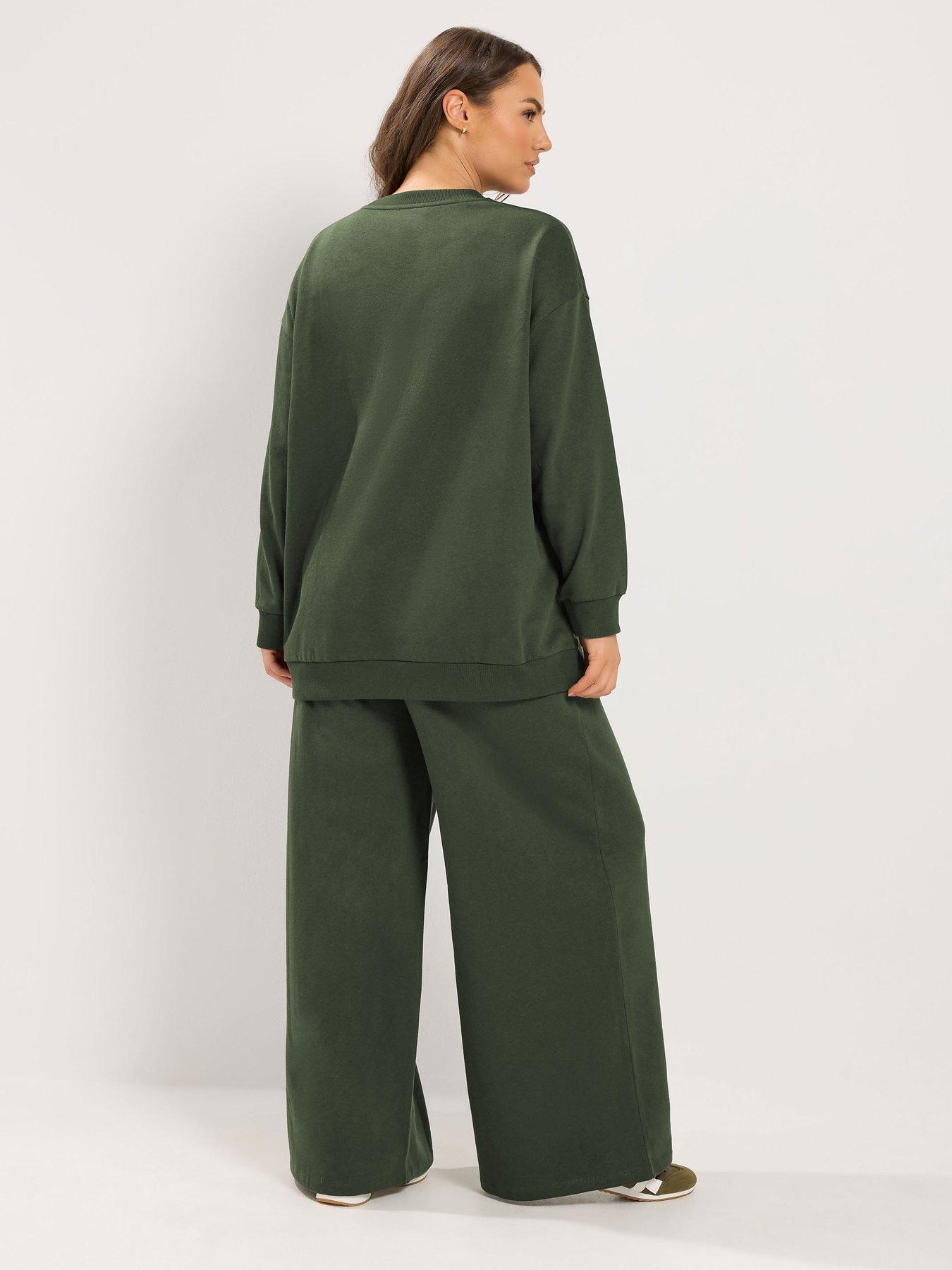 Image 2 of 3 of Yours Curve Crew Neck Sweatshirt And Trouser Set 28" - Green